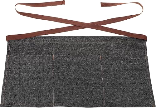 Toyvian Delantal de cintura corta de mezclilla con 3 bolsillos, delantal de cintura, medio camarero, delantal de jardinería para restaurante y cocina
