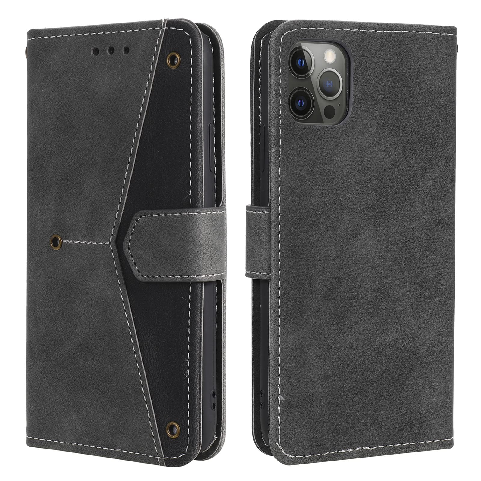 LTL Etui na telefon do iPhone 13 Mini/13/13 Pro/13 Pro Max, wysokiej jakości skórzane etui z klapką, etui z przegródkami na karty, podpórka, magnetyczne zamknięcie, szary, 13 Pro 6,1 cala