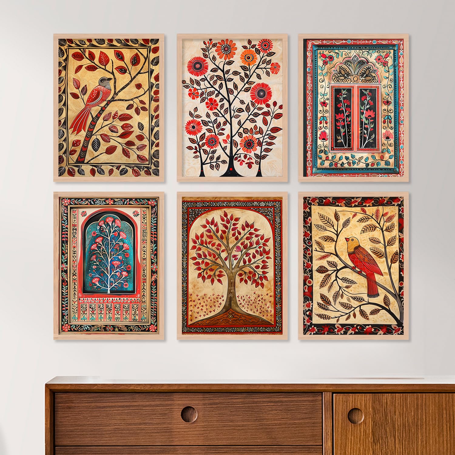 BANGERZ Madhubani Paintings For Wall Decoration - Framed Traditional Painting For Living Room Bedroom - Pichwai Frames For Wall Decor (Set of 6) (13inch x 17inch (Large), Indian Art 8) (B0D3CDCGPF) Amazon Price History, Amazon Price Tracker