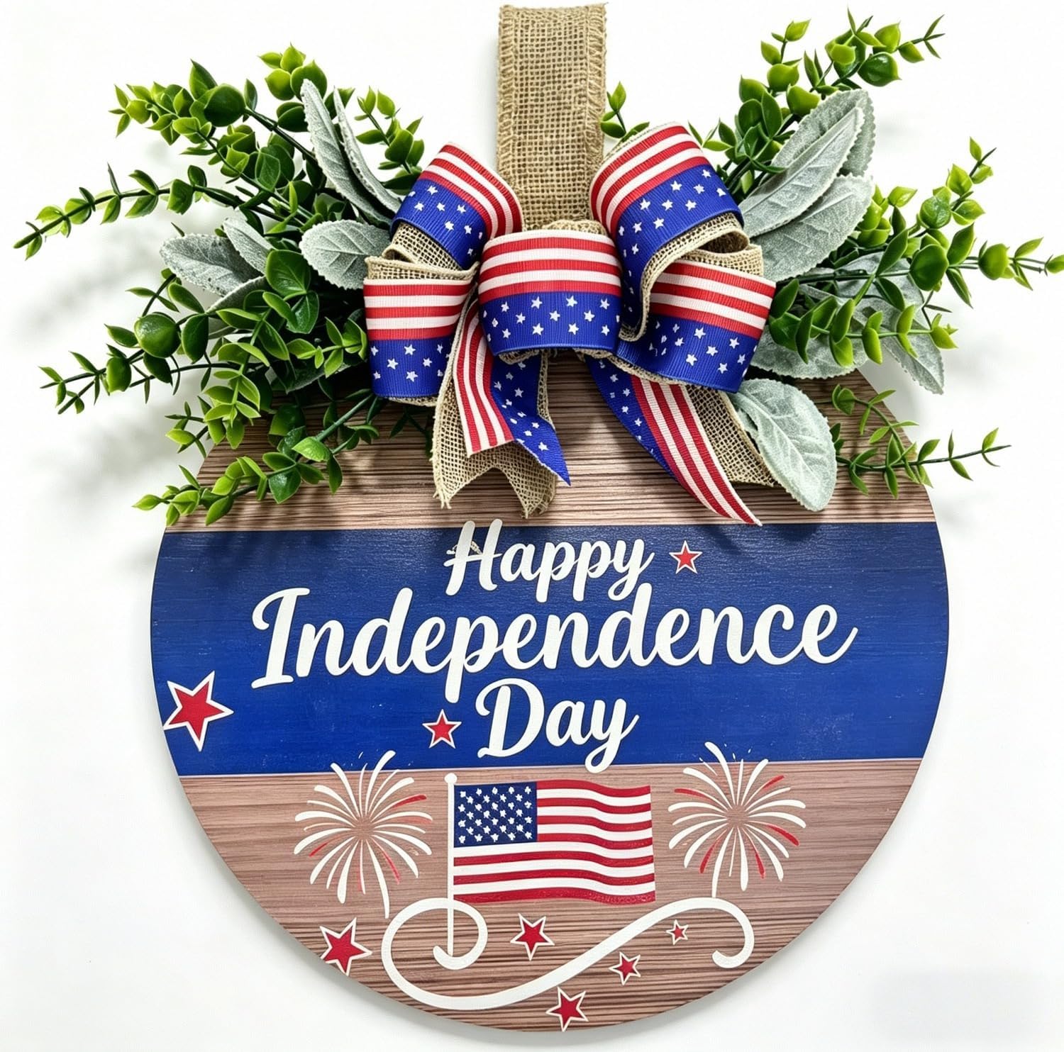 4th of July Wreaths Decorations for Front Door with Large Bow, USA 250th Anniversary Merchandise, Independence Day & Summer Patriotic Decorations for Garden & Patio