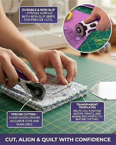 Miniatura 6 de Las plantillas de acolchado circular de The Quilted Bear  8 plantillas de acolchado acrílicas transparentes y antideslizantes para corte preciso de
