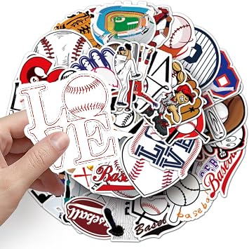 50Pcs Baseball Stickers, Waterproof Vinyl Baseball Themed Stickers for Kids Teens Adults, Cool Sports Decals for Water Bottles Laptops, Scrapbook, Skateboard, Baseball Lover Gifts for Players and Fans