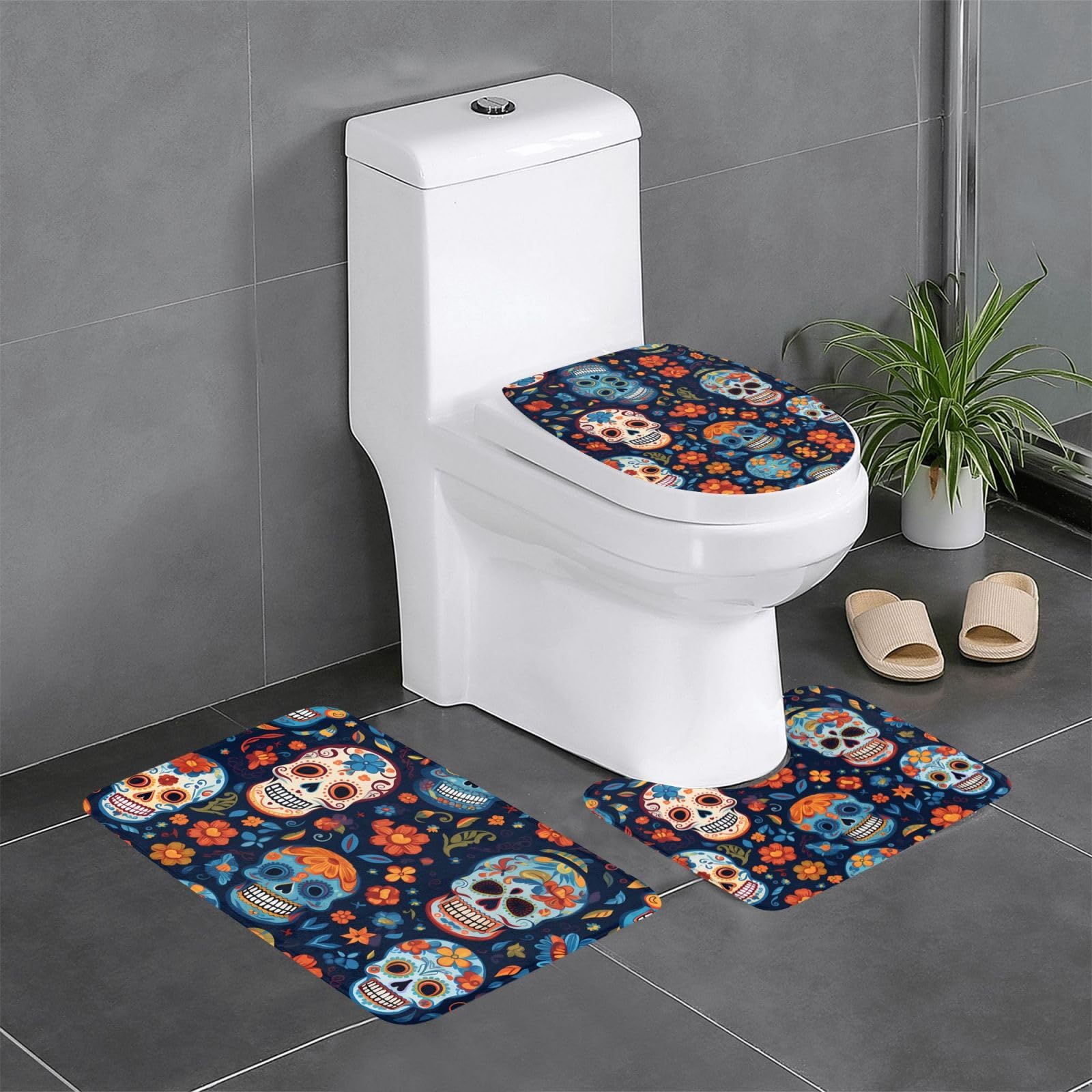 Tapis de bain crâne en sucre : la solution antidérapante 3 pièces pour sol humide