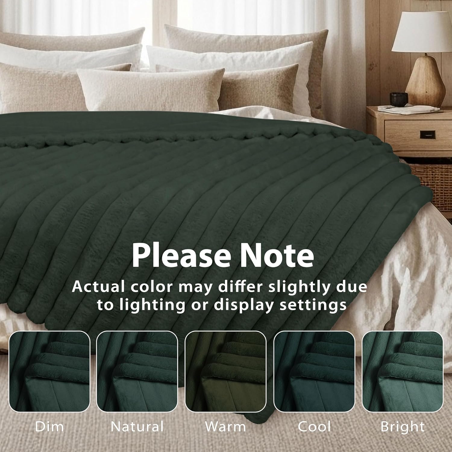 DEZ FURNISHINGS Luxury Reversible Textured Stripe Faux Fur & Velvet Throw Blanket, Throw XL (50" x 70"), Deep Forest Green