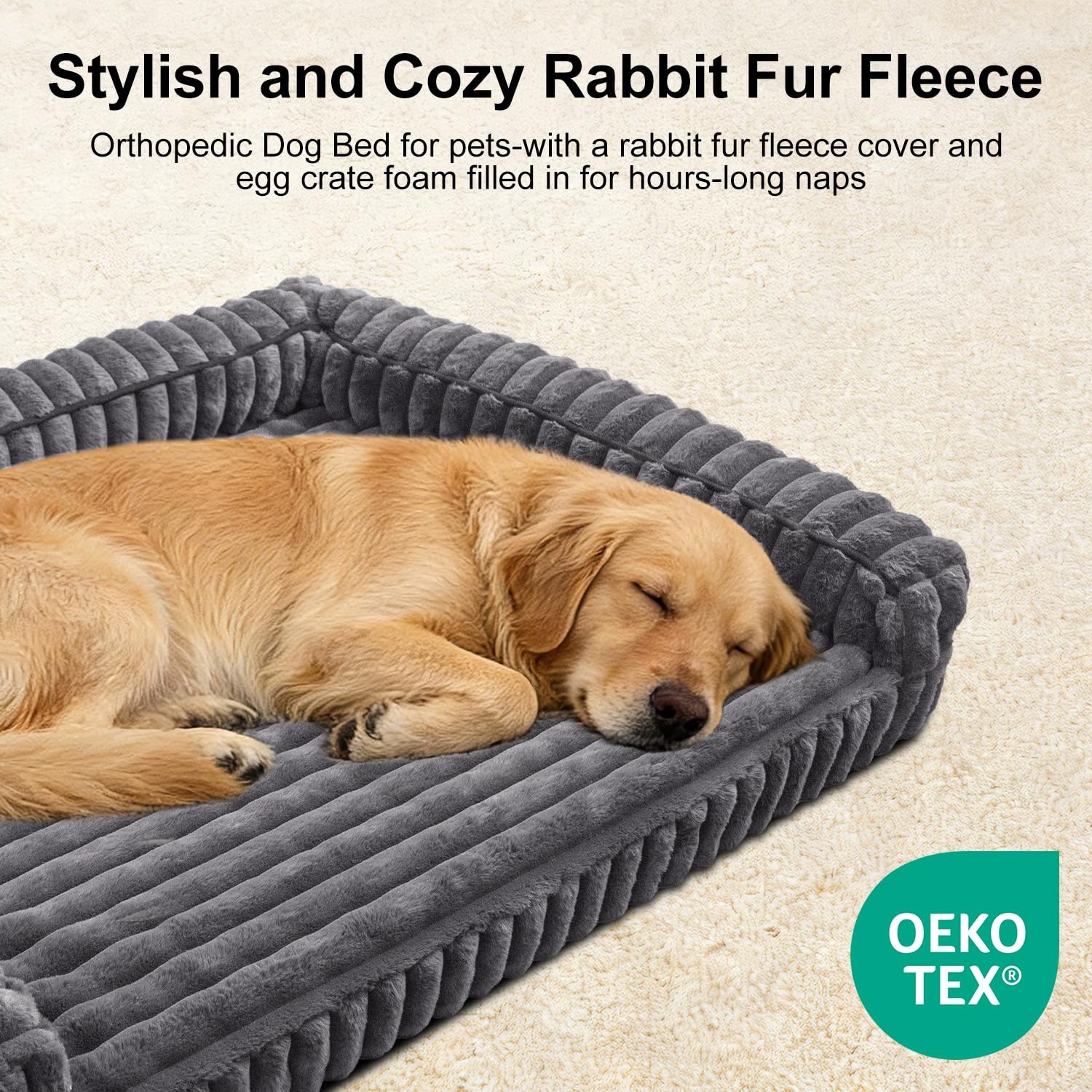 wowohpet Waterproof Orthopedic Dog Bed for Medium Dogs, Medium Non-Slip Pet Beds with Sides, Egg-Crate Memory Foam Dog Couch for Crate Removable Washable Cover, Grey - image 3
