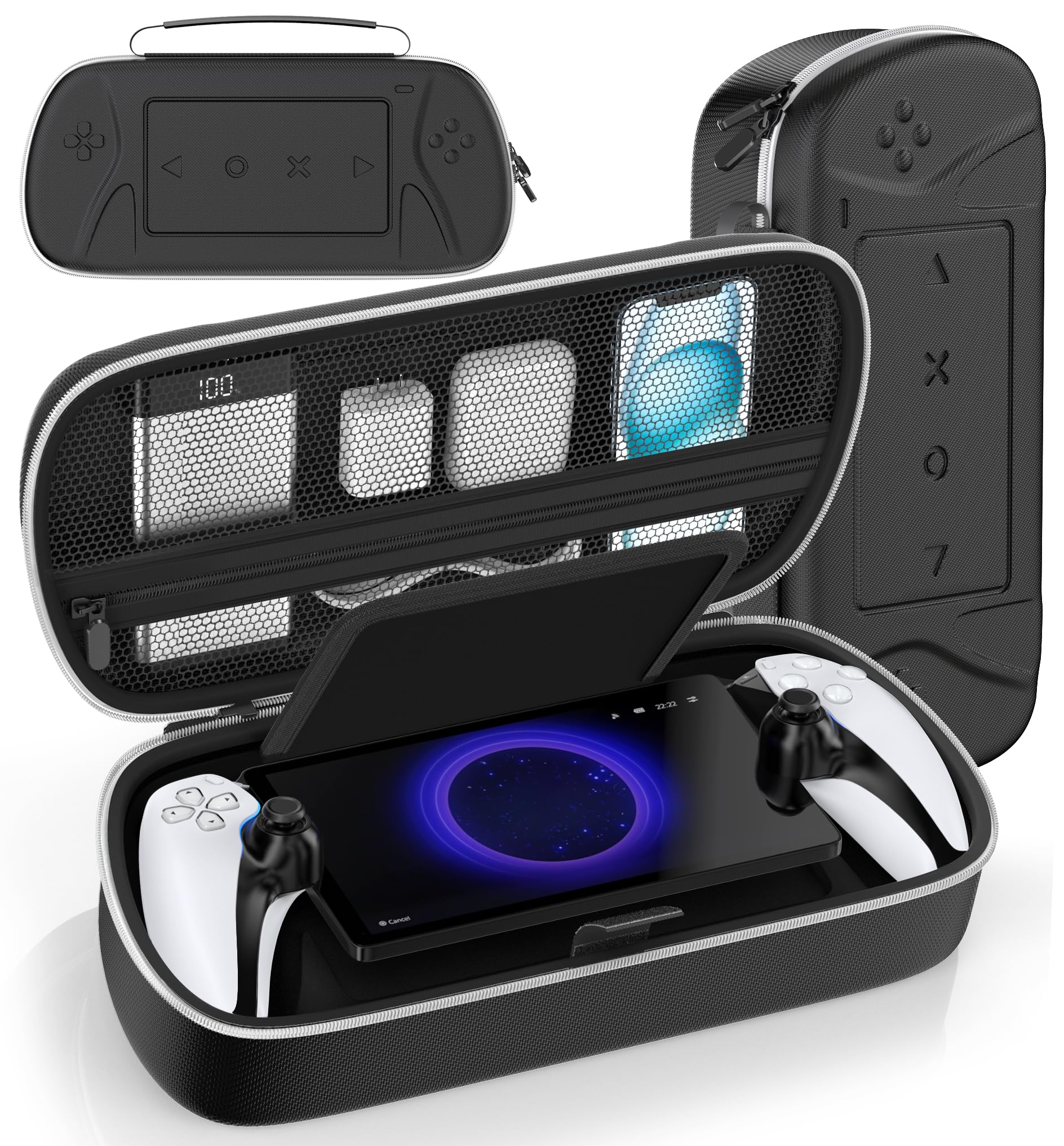 PS5 Portal Compatible PS5 Portable Case, PS5 Portal Storage Bag, PS5 Remote Player Pouch, Accessories, Large Capacity, Full Protection, Shockproof, Convenient to Carry, Black-image-17