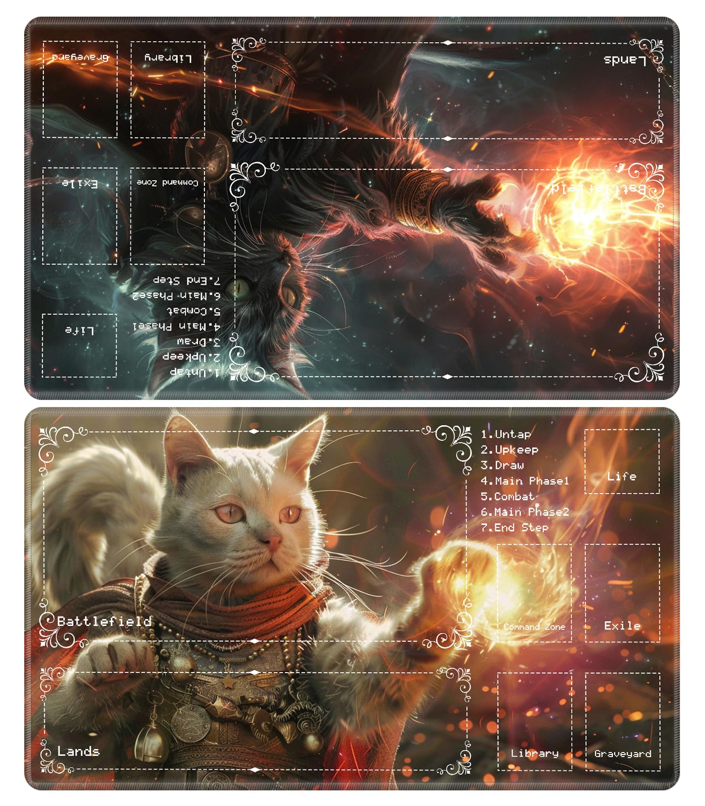 BVDIKMIMagic Cat 2 Pack Card Game Playmat, 24 x 14 Inch, Space Theme, Non-Slip Rubber Base, Stitched Edge, MTG & TCG Compatible