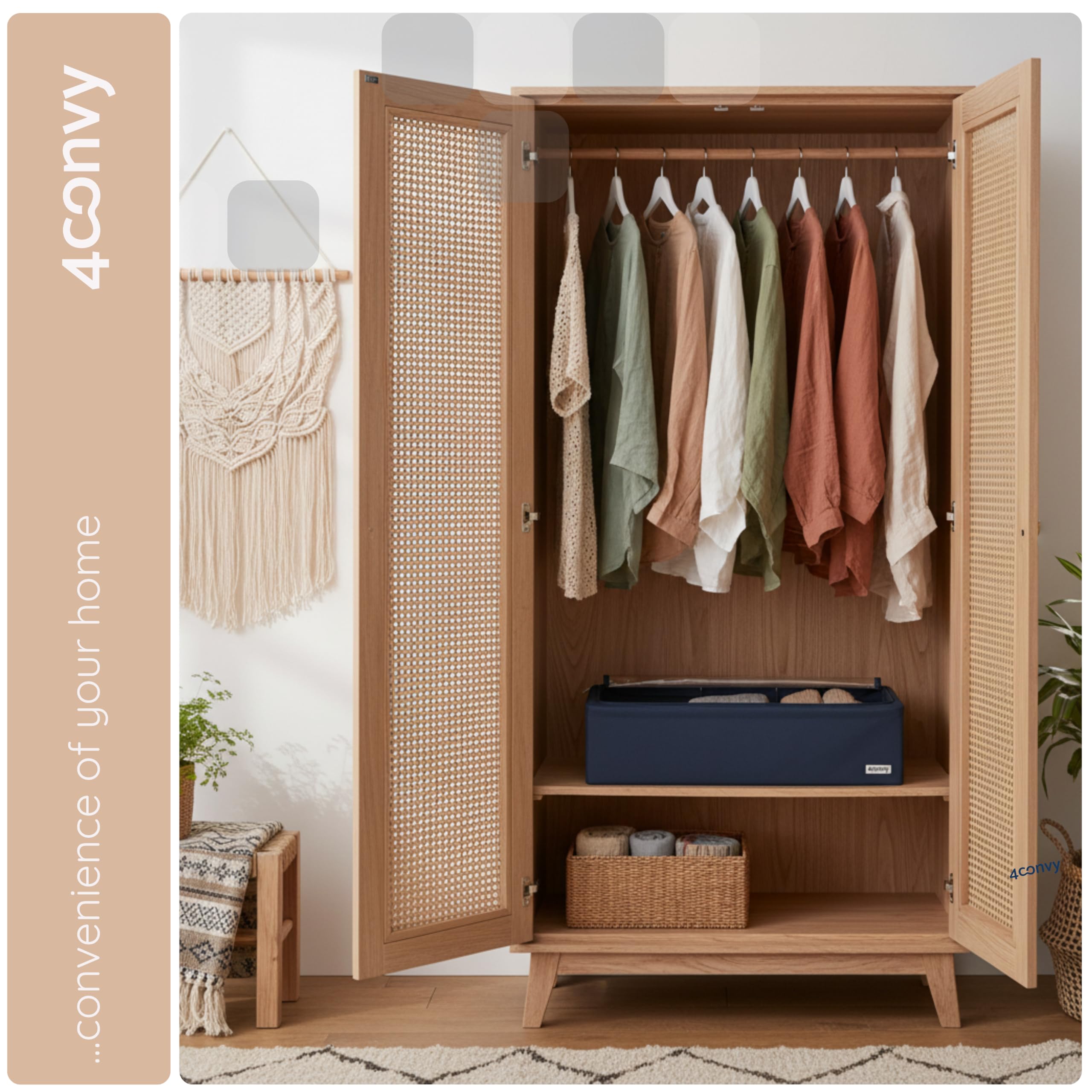 4CONVY contenitori per riporre sotto il Letto per Vestiti, Trapunte - Scatole per Armadio Rigide con Cerniera – [2024 MATERIALE AGGIORNATO] – Organizzatore con Struttura in Metallo Pieghevole – 2x68L