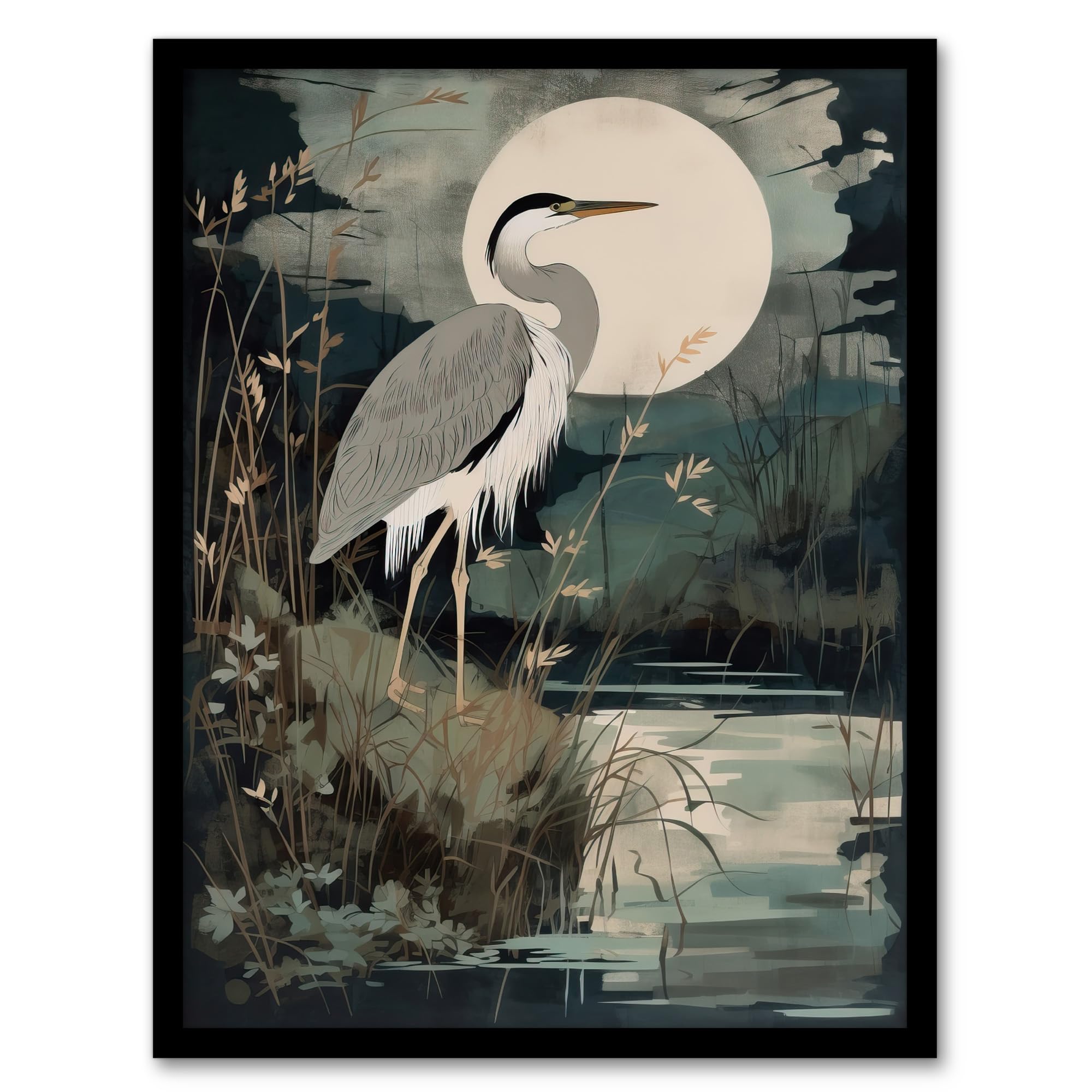 Artery8 Supper Time By George Sinclair Moonlit Heron Earthy Vintage Botanical Aesthetic Artwork Framed Wall Art Print A4