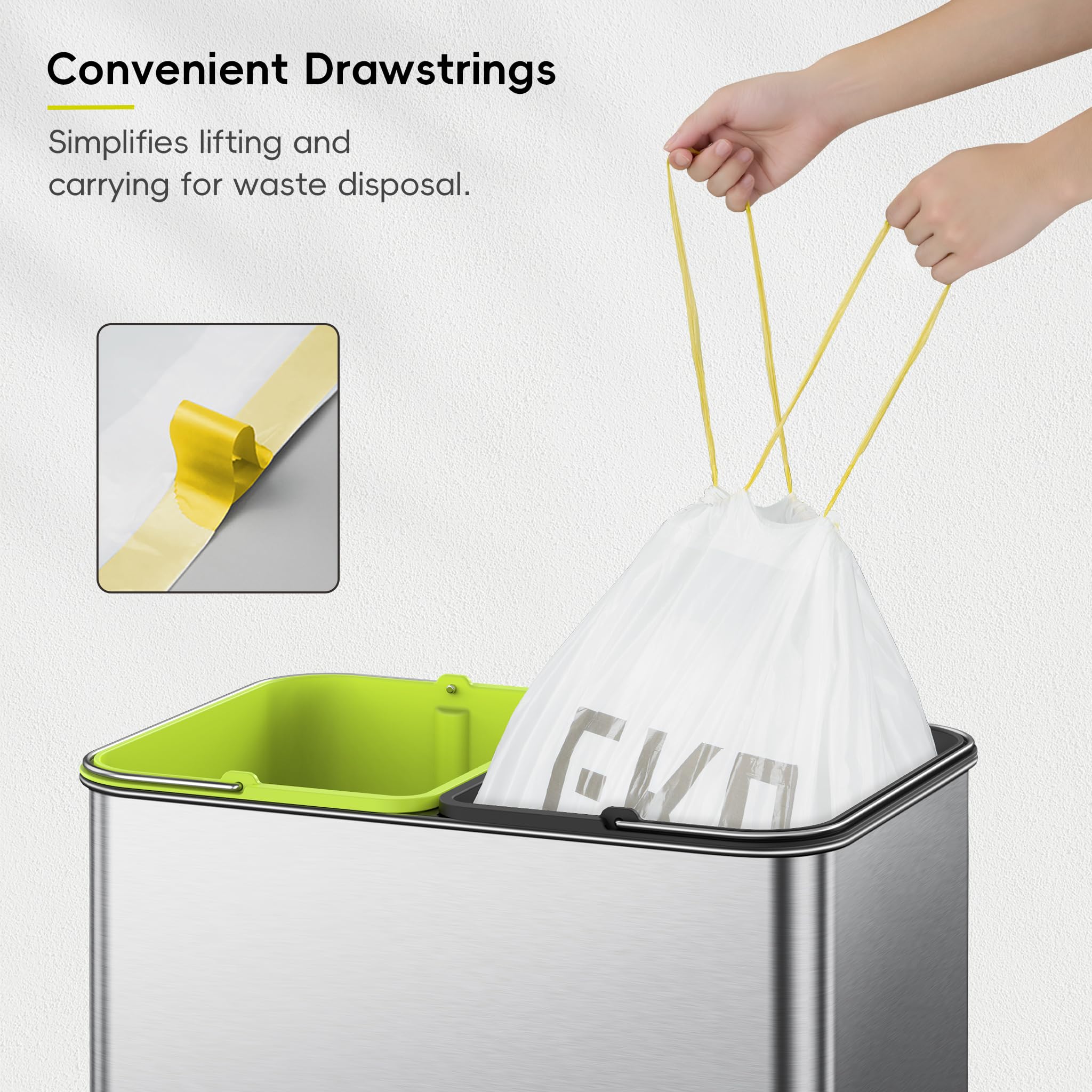 EKO - Bolsas de basura con cordón de 30-35 L, 110 unidades, para cubos de cocina altos, extrarresistentes y resistentes a fugas, sin perfume, blanco, código K