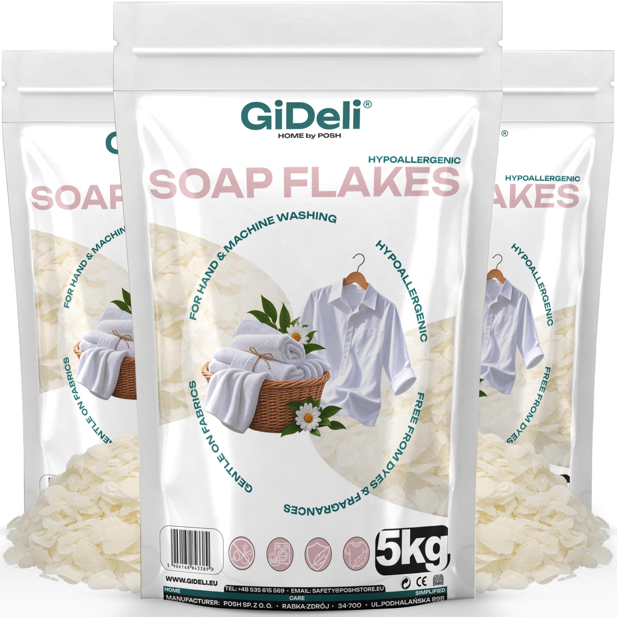 GiDeli Scaglie di Sapone 3 x 5 kg - Detersivo Neonati Ipoallergenico