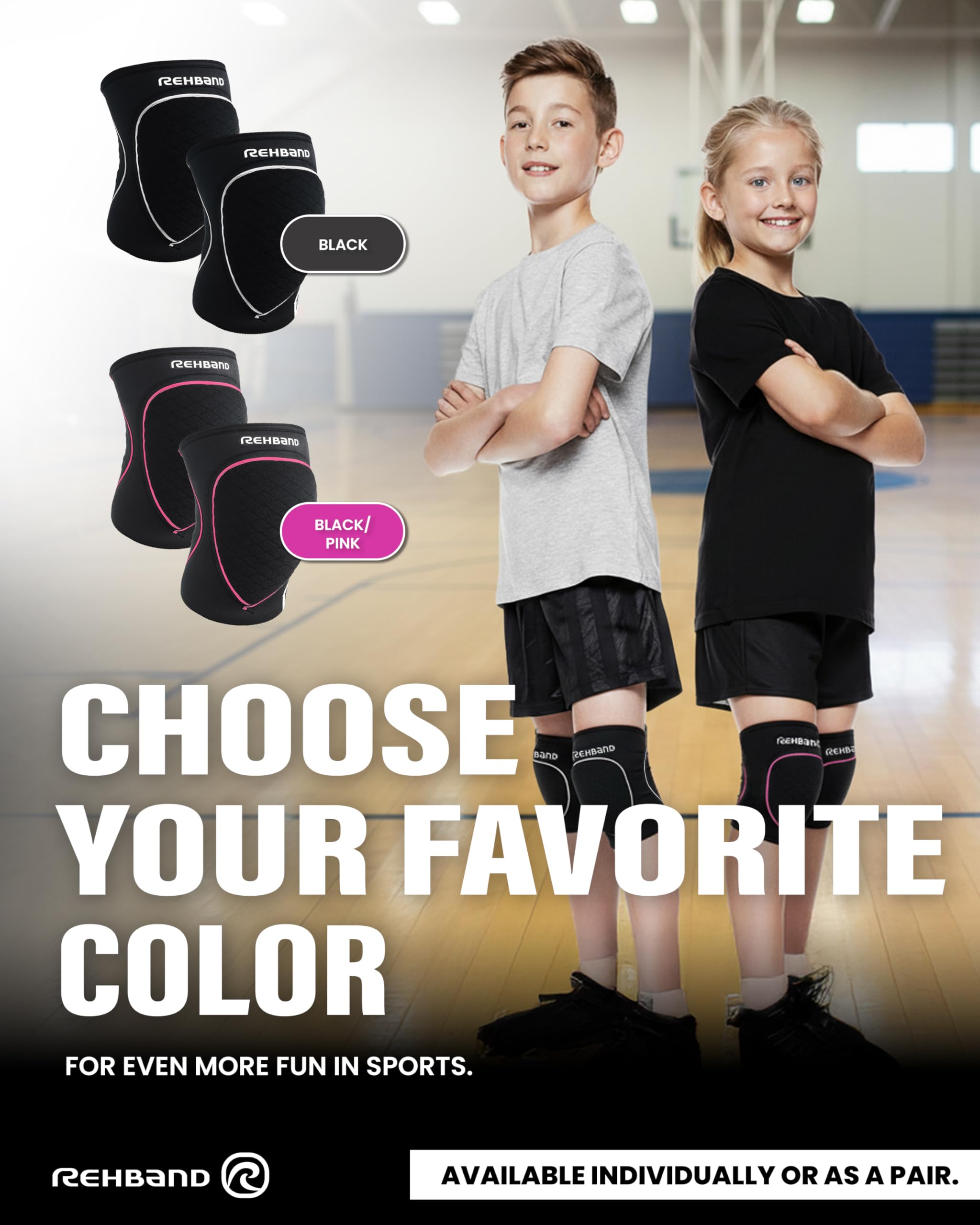 Rehband Ginocchiere per bambini (S, M, L) - 1 paio di ginocchiere per pallavolo e pallamano - Confortevole e ad alta protezione