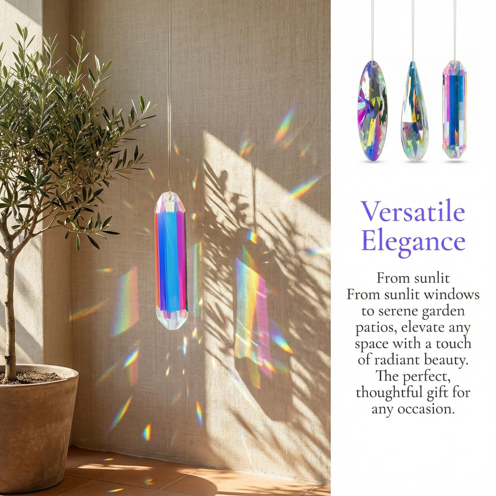 3 Pezzi Acchiappasole in Cristallo K9 da Appendere, Prisma Arcobaleno per Finestre, Gocce di Vetro Sfaccettato per Lampadario, Decorazione Feng Shui per Casa Giardino, Idea Regalo Natale