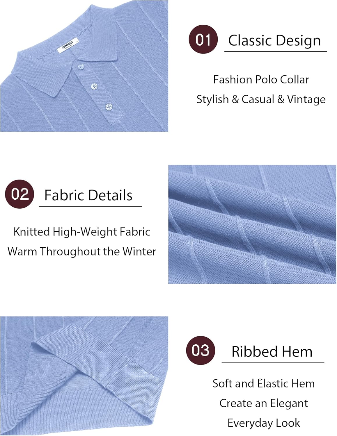 COOFANDY Mens Knit Long Sleeve Polo Sweater Business Casual Collared Golf Sweaters Ribbed Textured Activewear Polos - Image 4