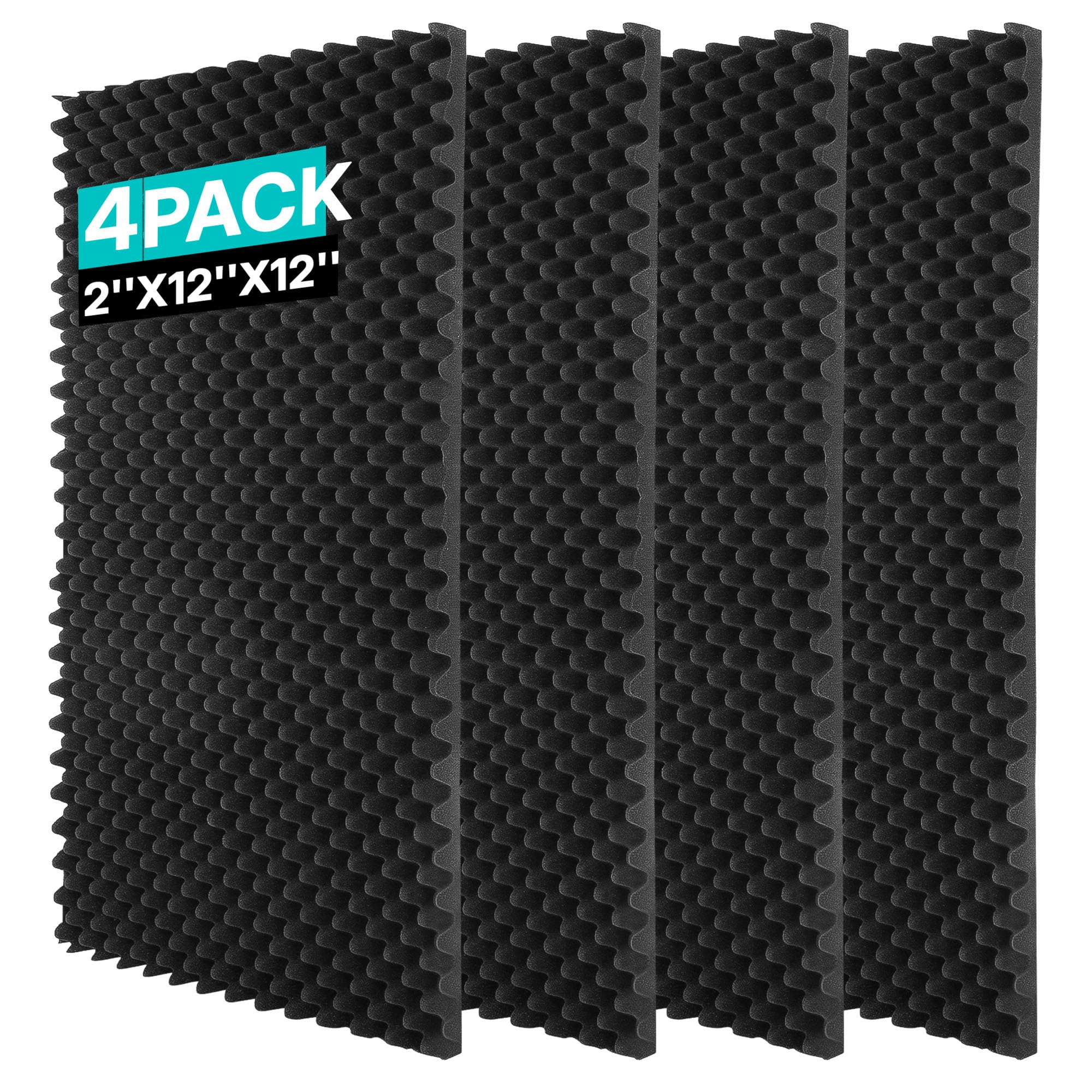 Paquete de 4 negros de 48 x 24 x 2 pulgadas con alta densidad de 23 kg/m³. Está hecho de material ignífugo respetuoso con el medio ambiente y sirve como un panel de pared absorbente y aislante