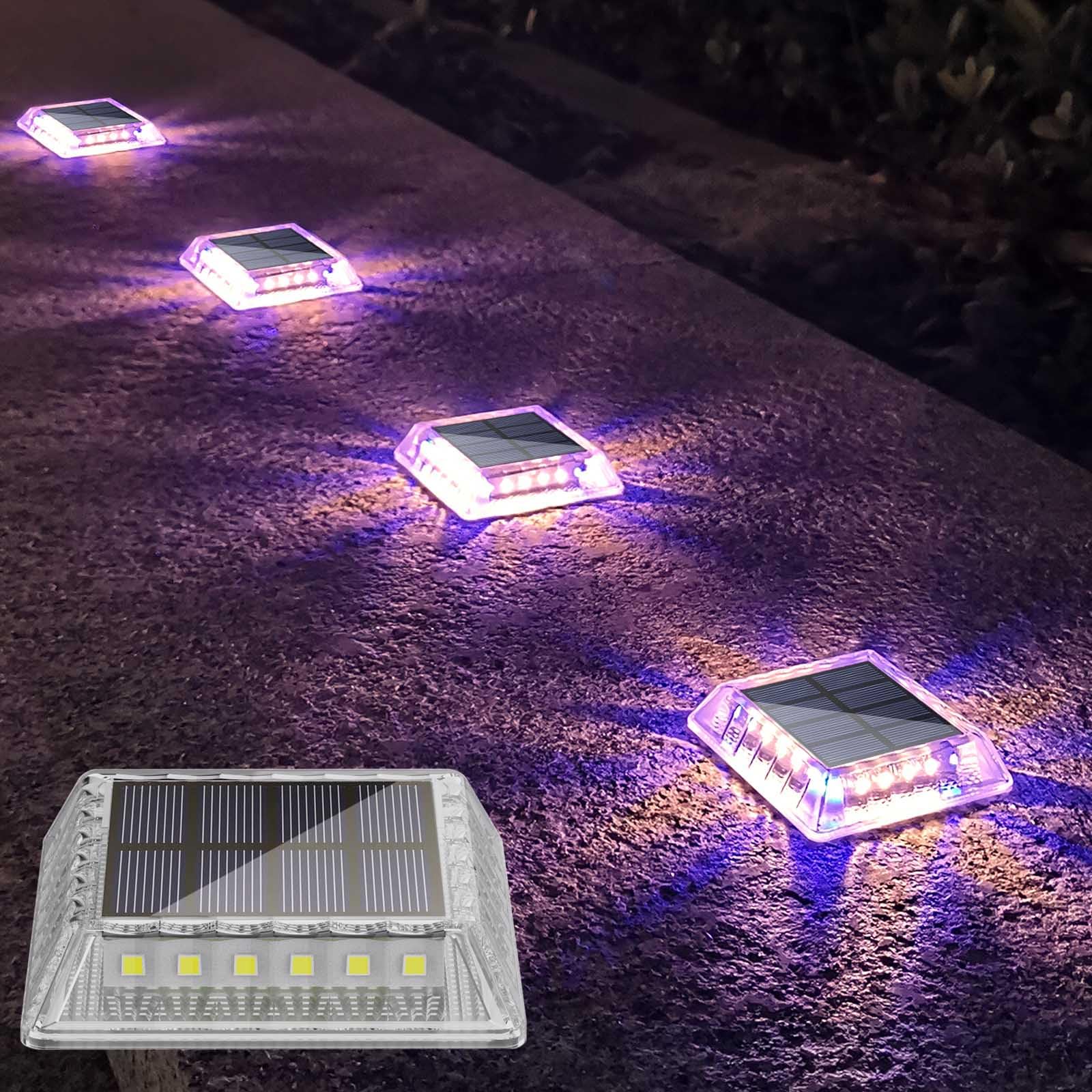 Soslina Solar Decking Lights Outdoor, 4 Pack Solar Step Light IP68 Waterproof Solar Powered Driveway, for Garden Sidewalk Fence Patio Pathway (Mixed Colour Warm White & Blue)