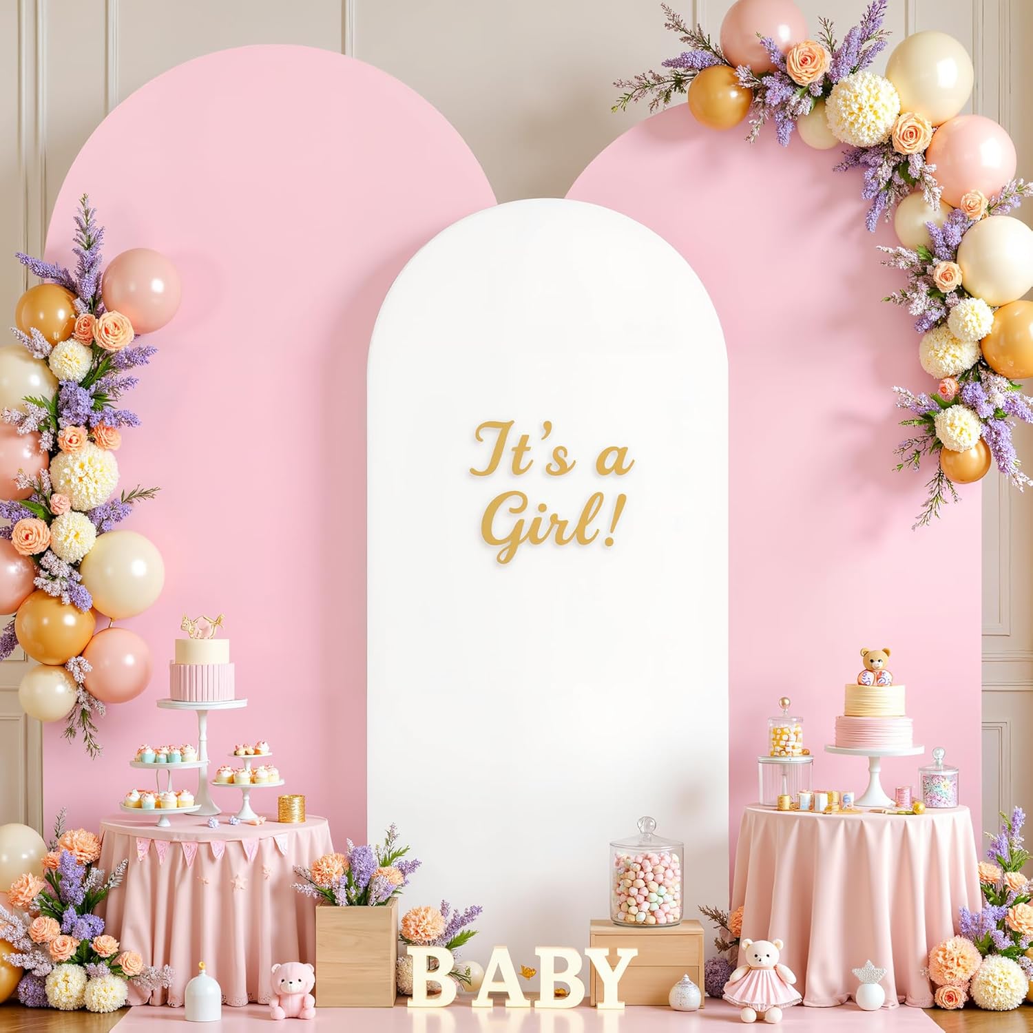 White and Pink Arch Backdrop Cover Set of 3-6ft, 6.6ft, 7.2ft Arch Covers Stretchy Backdrop Spandex Baby Shower Arch Stand Covers for Birthday Party Wedding Bridal Shower Photo Background Decoration 6FT+6.6FT+7.2TF White and Pink