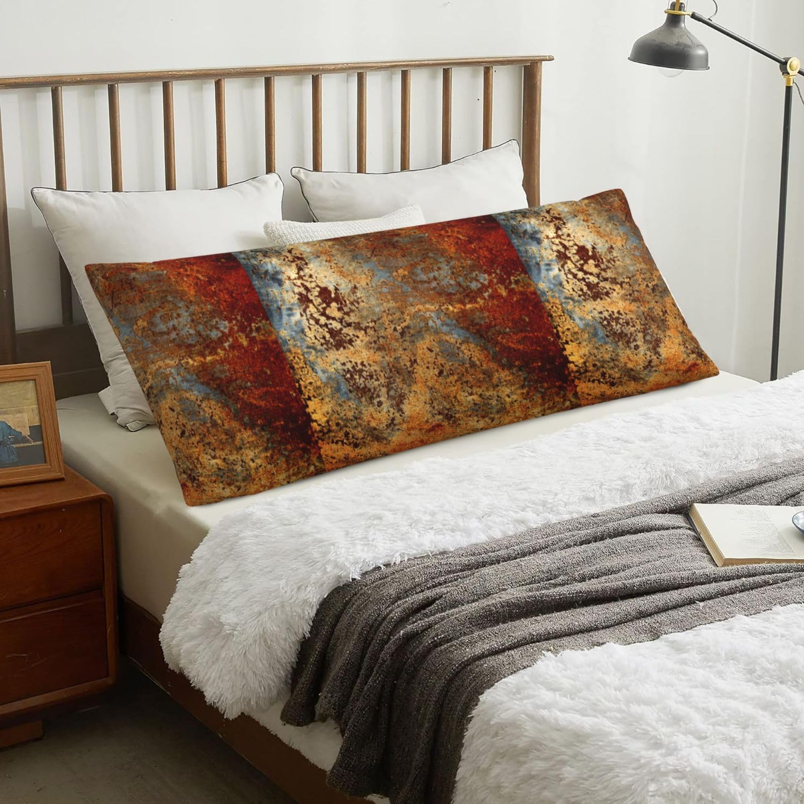 Modern Abstract Splashed Ink Gold Foil Rust, Body Pillow Cover with Zipper,Long Body Pillowcase 20 x 60 in