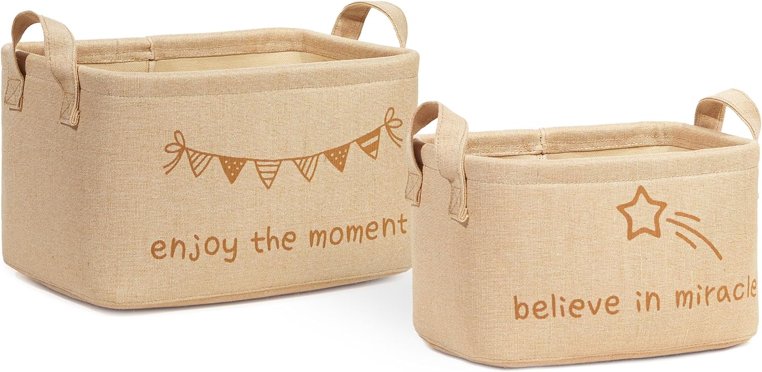 Ocean Home Textile 2'li Çocuk Odası Jüt Dokuma Kumaş Sepet Set 1 Adet 24 x 17 x 14/1 Adet 30 x 21 x 18 cm