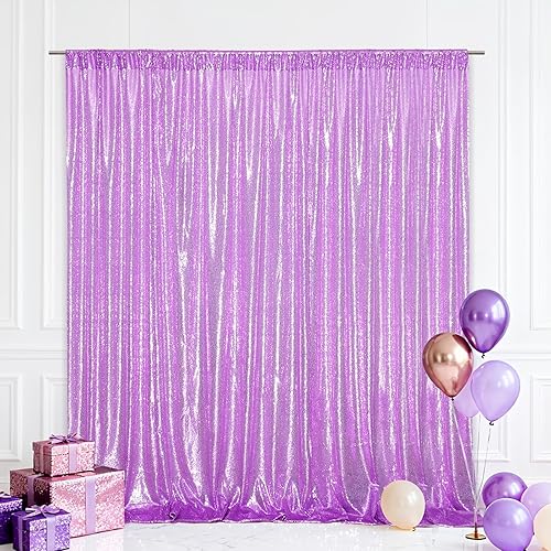 Eternal Beauty Lavender Sequin Backdrop, 8x10 Ft Glitter Background Curtains for Shimmer Photography Party Wedding Birthday Back Drop Decor