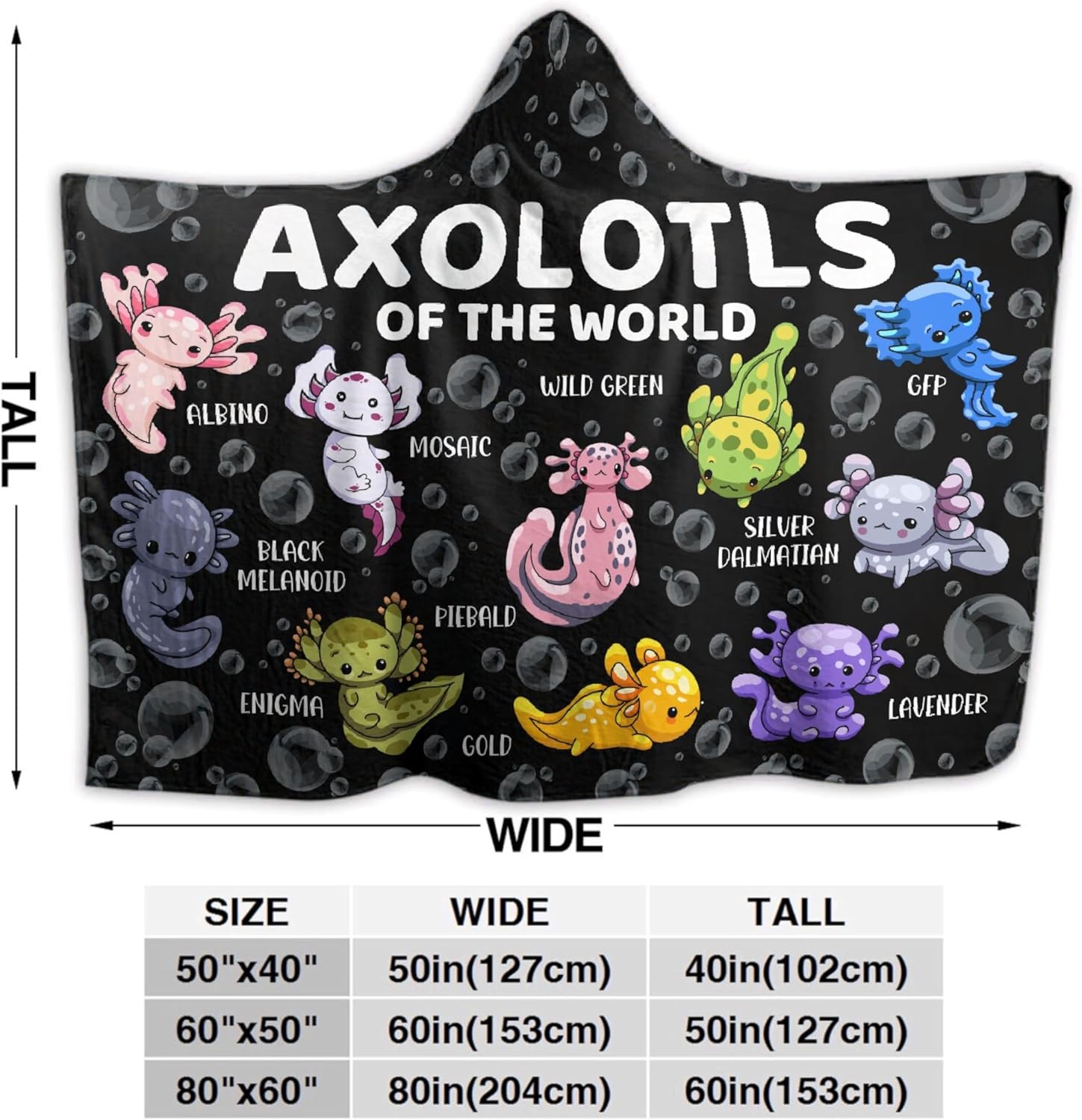 Axolotl Blanket Wearable Hoodie Plush Gifts for Girls Kids Boys Axolotl Lovers - Cartoon Axolotls of The World Fleece Soft Cozy Throw Onesie 50" X 40" Lovely Decor for Couch Sofa Birthday Decorations - Image 6