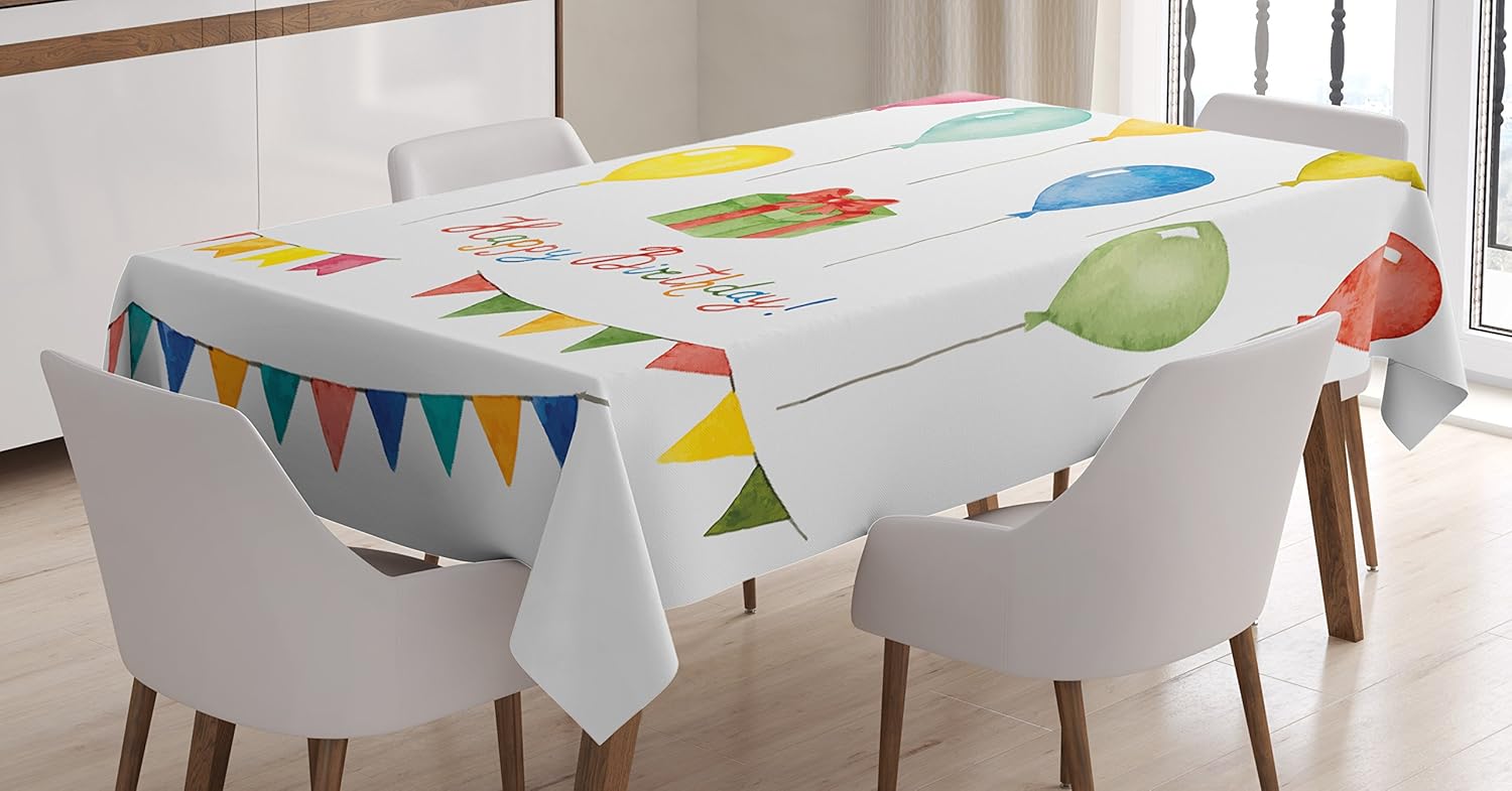 Buy 1 get 1 Ambesonne Birthday Decorations Tablecloth, Watercolor Set for Celebration Flags Surprise Box Balloons Happy Wish, Dining Room Kitchen Rectangular Table Cover, 60 X 84, Pastel Red 50% Off Discount Ambesonne Birthday Decorations Tablecloth, Watercolor Set for Celebration Flags Surprise Box Balloons Happy Wish, Dining Room Kitchen Rectangular Table Cover, 60 X 84, Pastel Red