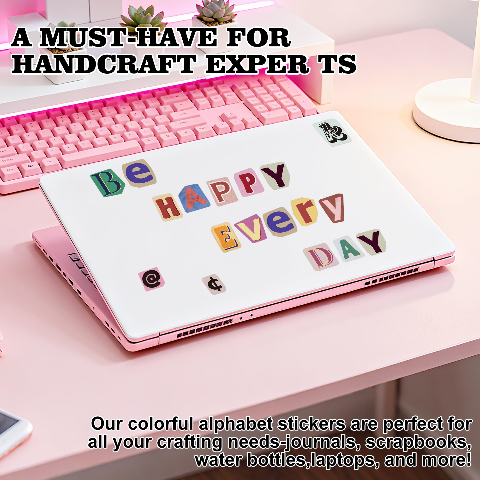 372 Pcs Vintage Letter Stickers, 1 Inch Self-Adhesive Alphabet Number Vinyl Stickers, Waterproof Decorative Stickers for Scrapbooking, Journaling, Laptop, Water Bottles, DIY Crafts (5 Sheets) - 4