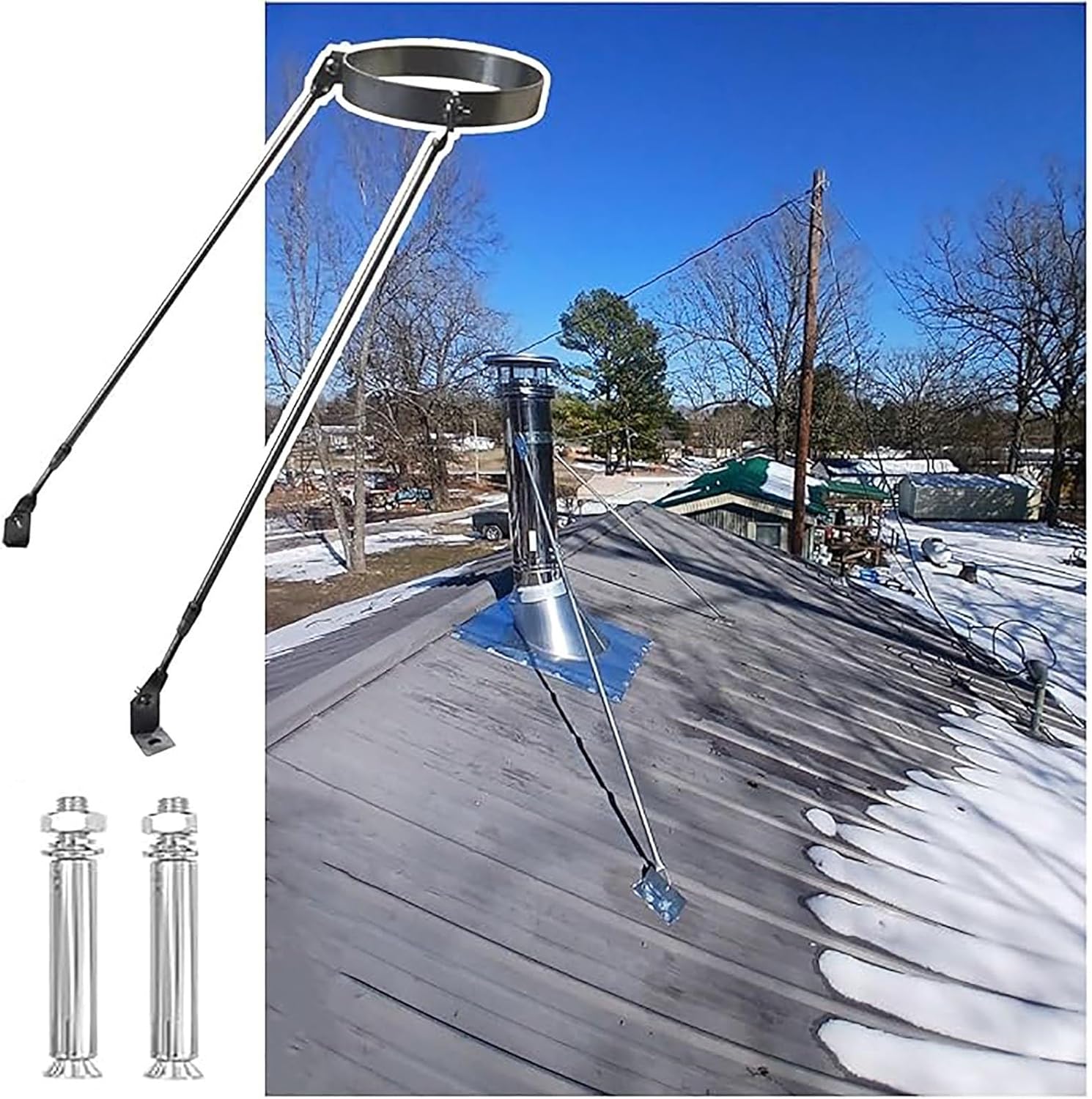 Chimney Pipe Support Bracket Kit - Adjustable Roof Brace Holder with Screws, 9.3" (235mm) for Secure Home Installation, Durable Chimney Support Solution