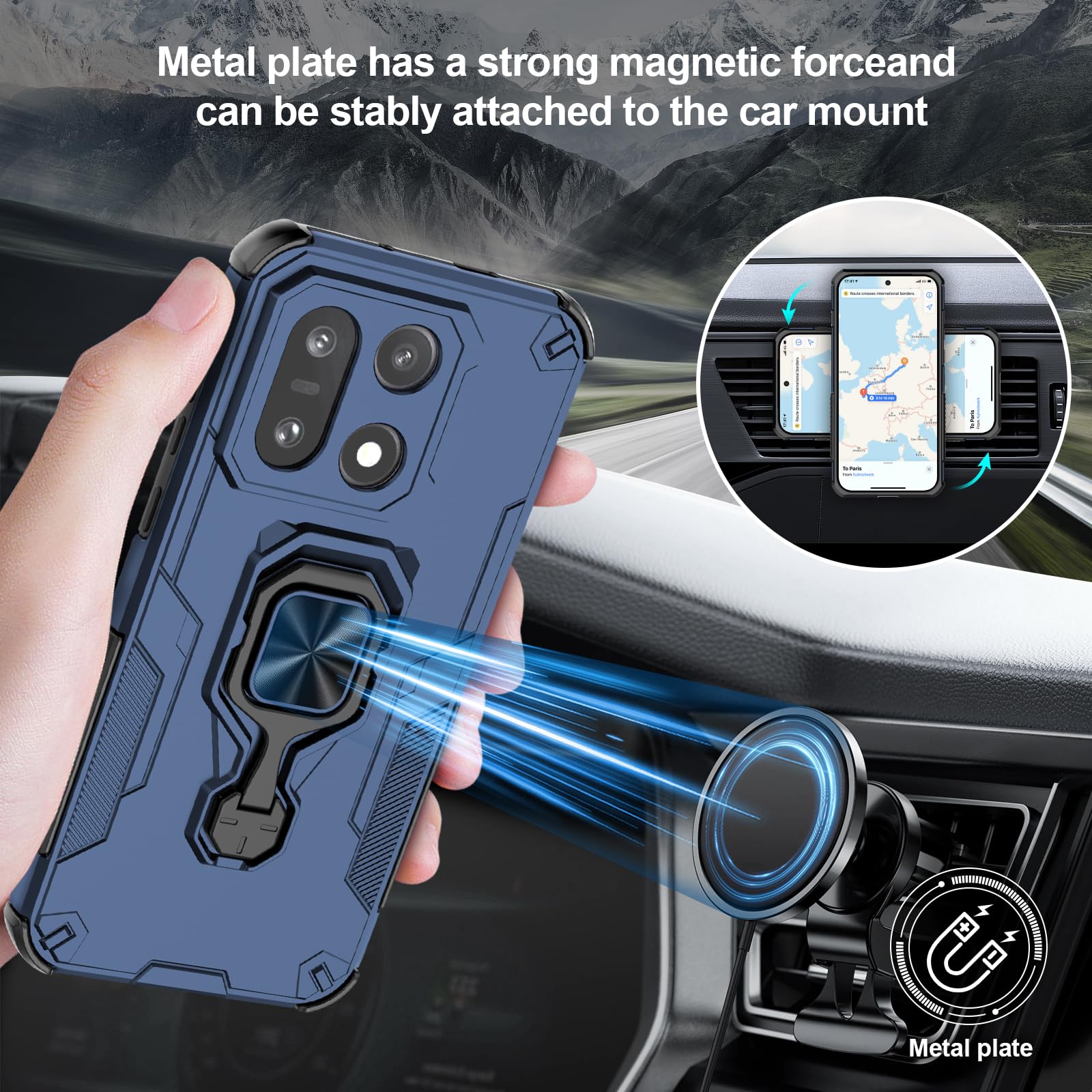 Funda para CMF Phone 2 Pro, Carcasa Antigolpes con Soporte anular metálico, Case Protectora de Grado Militar, Negro — view 1221