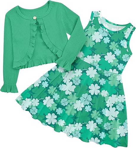 Goodstoworld Vestidos sin mangas para niña pequeña y cárdigan de manga larga con volantes, trajes de otoño de 2 piezas para 2-6T