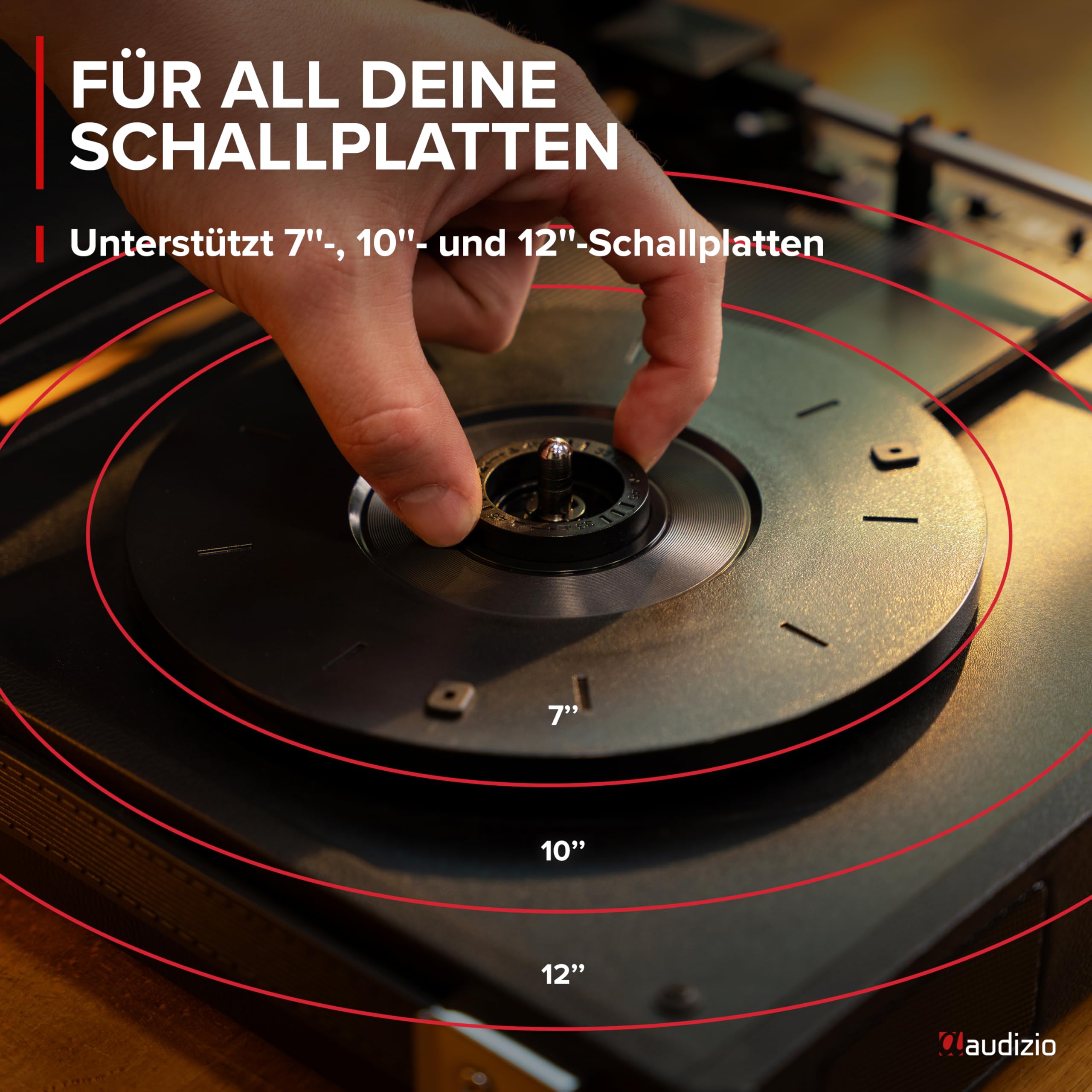 Audizio RP111BK - Koffer Plattenspieler mit Lautsprecher | Autostopp | 33/45/78 RPM | RCA | Kopfhöreranschluss | Schallplattenspieler Retro | Turntable Vinyl Player | Gramofon Record Player, Schwarz