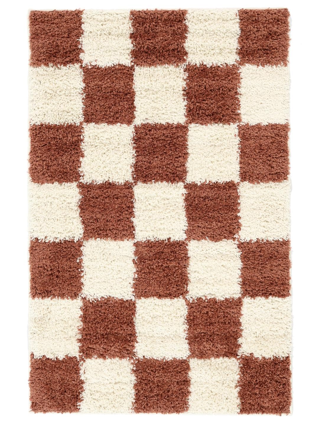 RugVista Chessie, Tappeto, Moderni, 100 x 160 cm, Rettangolare, Pelo medio, Soggiorno, Camera da letto, Lavabile solo a secco, Ruggine/Off Bianco