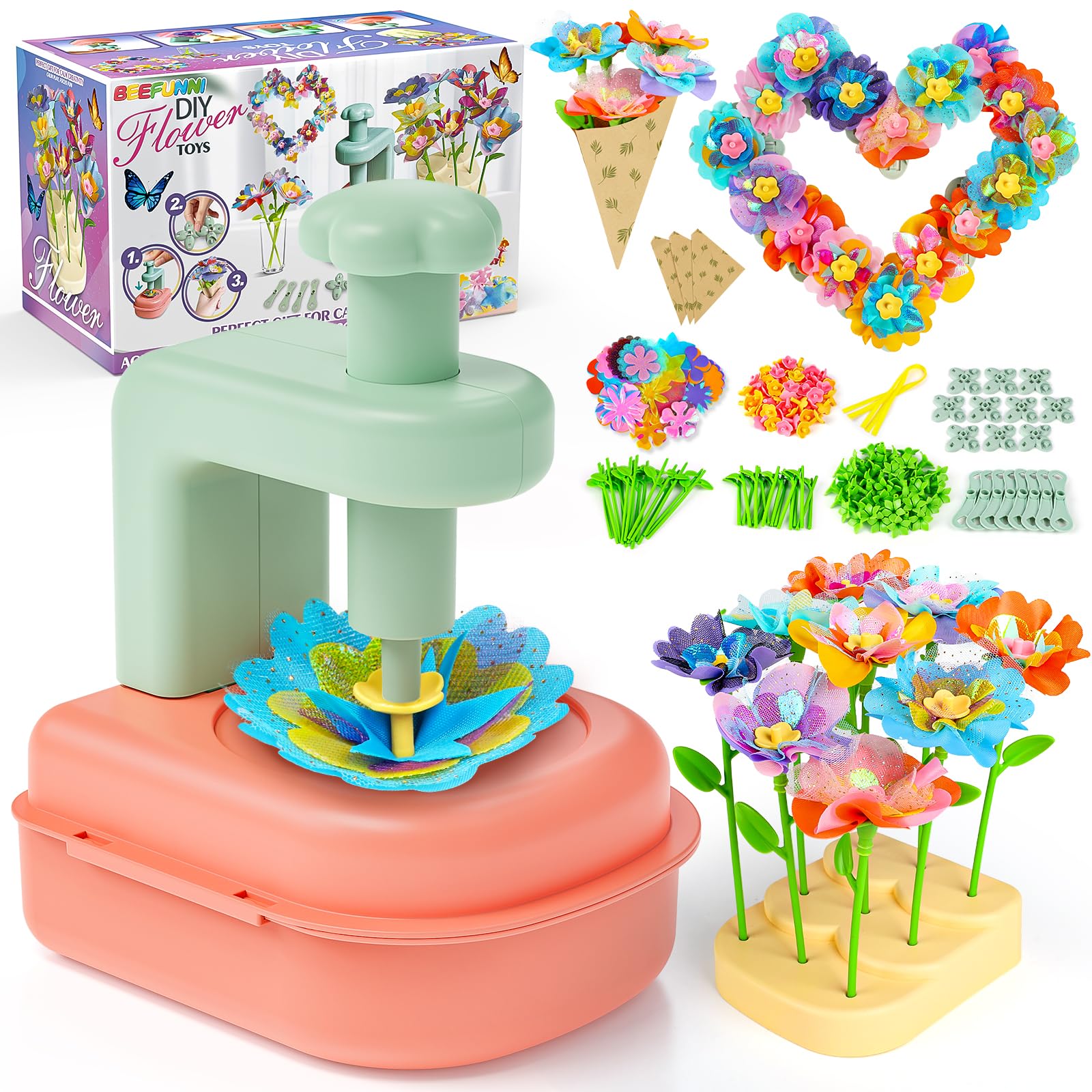 Jofuni Flower Market Activites Manuelles pour Enfants, Cadeau Anniversaire Fille 5 6 7 8 Ans, Fabrique de Fleurs Enfant Kit de Fabrication de Fleurs en Tissu