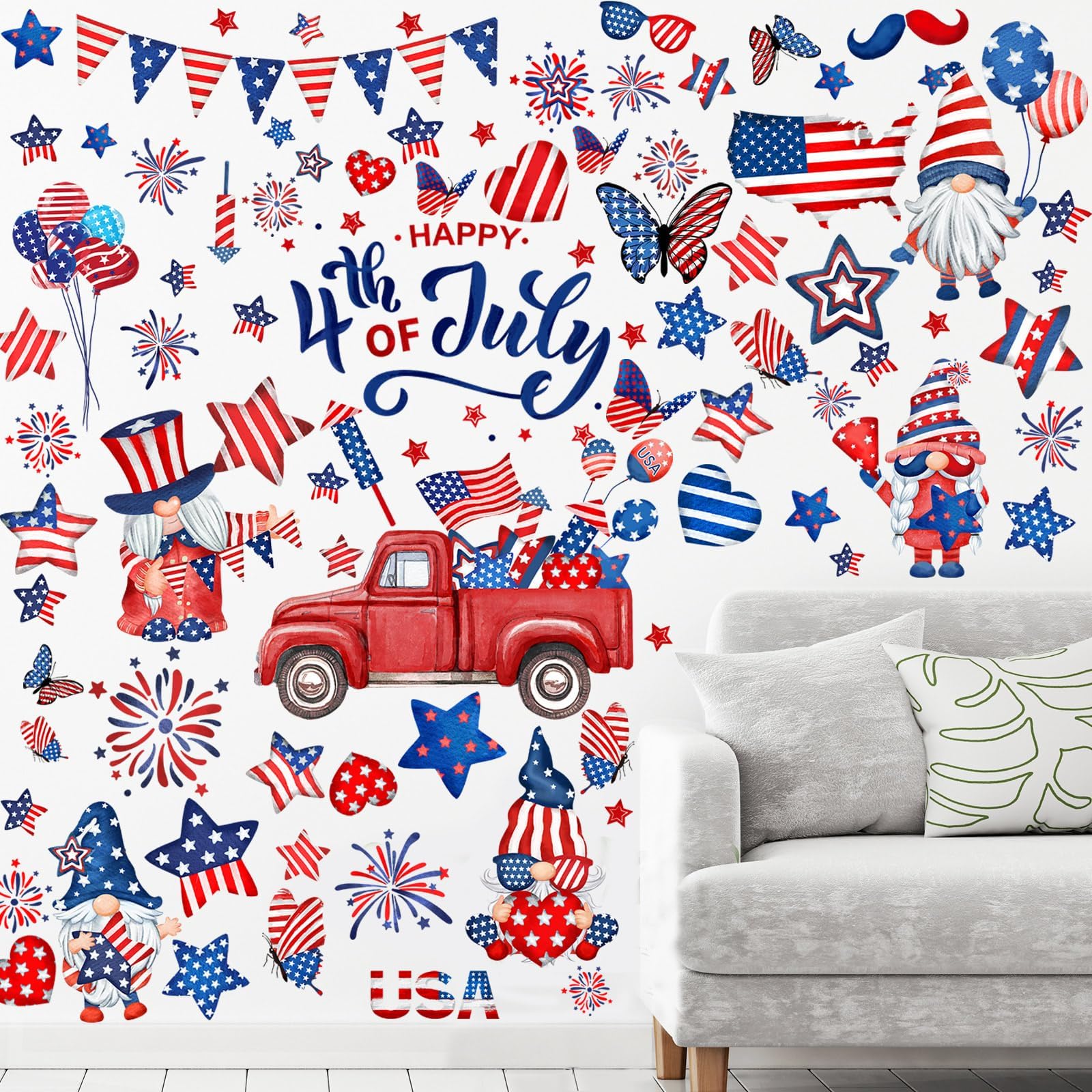 Amazon.com: Haull 6 Sheets 150 Pcs Independence Day Wall Stickers 4th ...