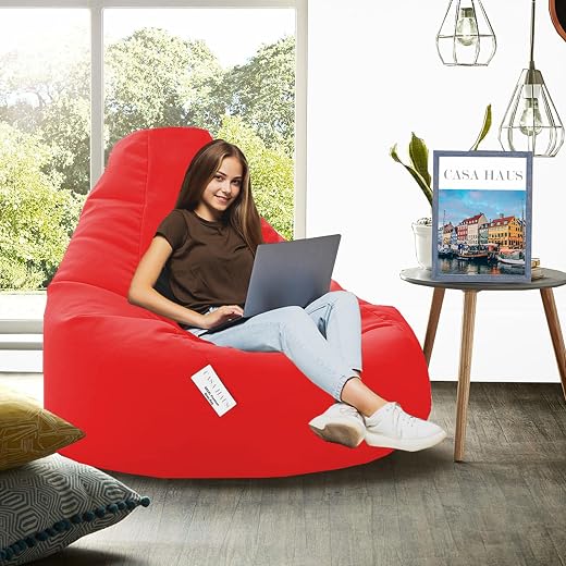 Casa Haus RZC01 Collection Super Soft Leather Fabric Bean Bag Prefilled 4 XL - Red