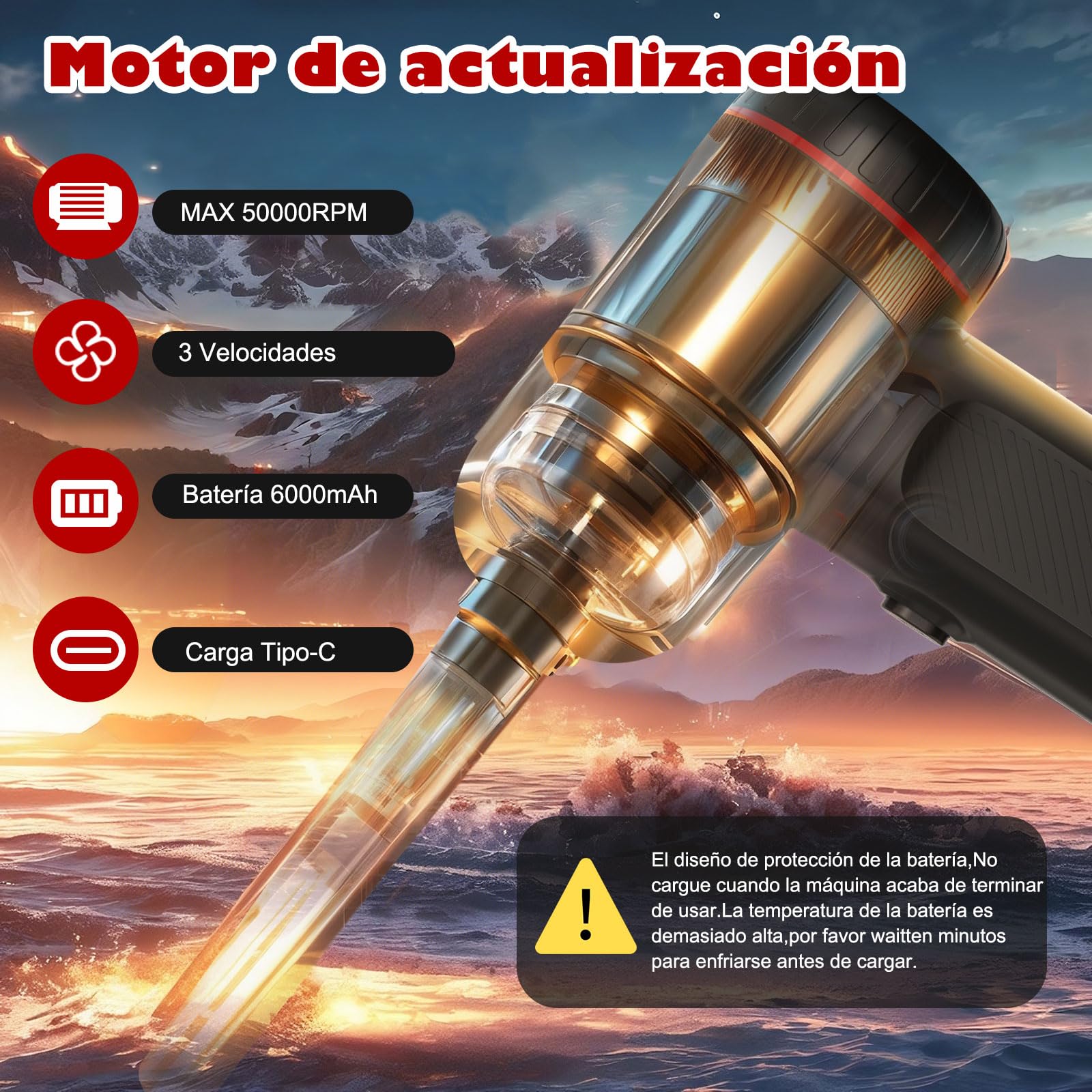 Sjpzwcrl Soplador de Aire Comprimido Limpieza Duster: PortáTil PC Soplador Electrico Quitapolvo 2 en 1 3 Velocidades 50000 RPM Mini Potente InaláMbrico Soplador para Ordenador Coche Oficina Teclado