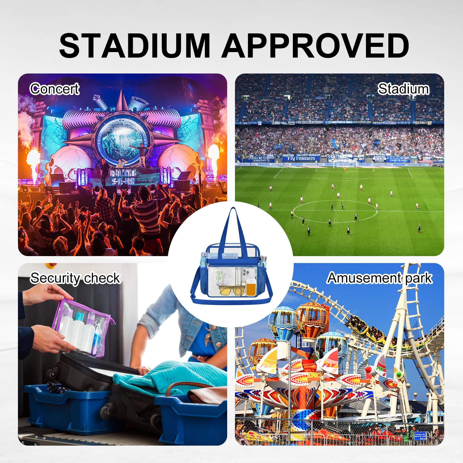 USPECLARE Transparente Tragetasche, Stadion-genehmigt, Sicherheits-Reisen und Fitnessstudio, transparente Tasche für Arbeit, Sport, Spiele, Konzerte, Blau, Large