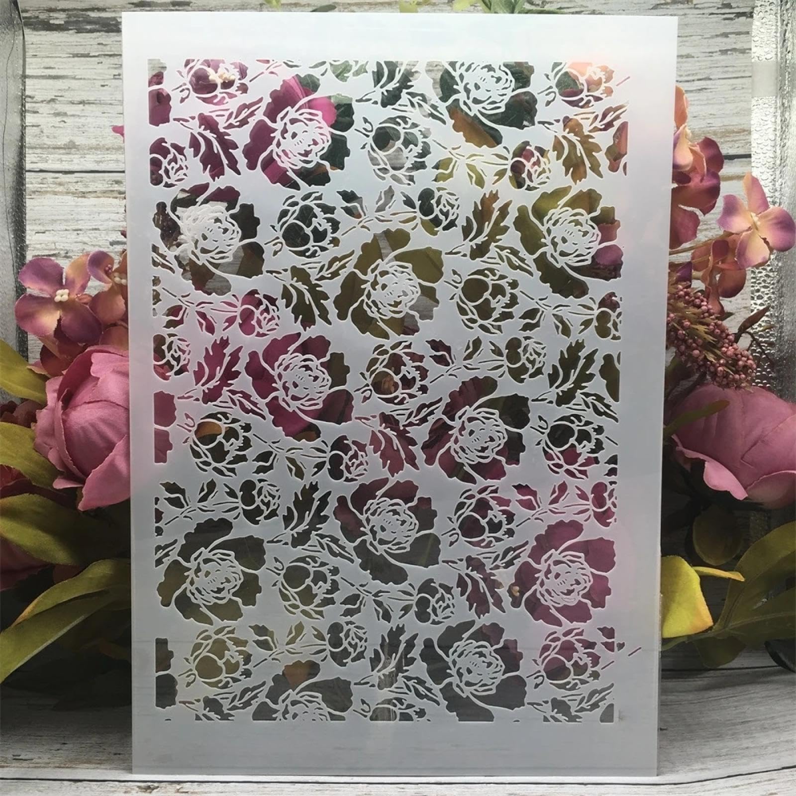 Lot de 6 pochoirs pour peinture, format A4, 29 cm, motif fleurs de rose, pour peinture sur bois, mur, toile, tissu, roche, panneaux, projets artistiques de bricolage, décoration d'intérieur