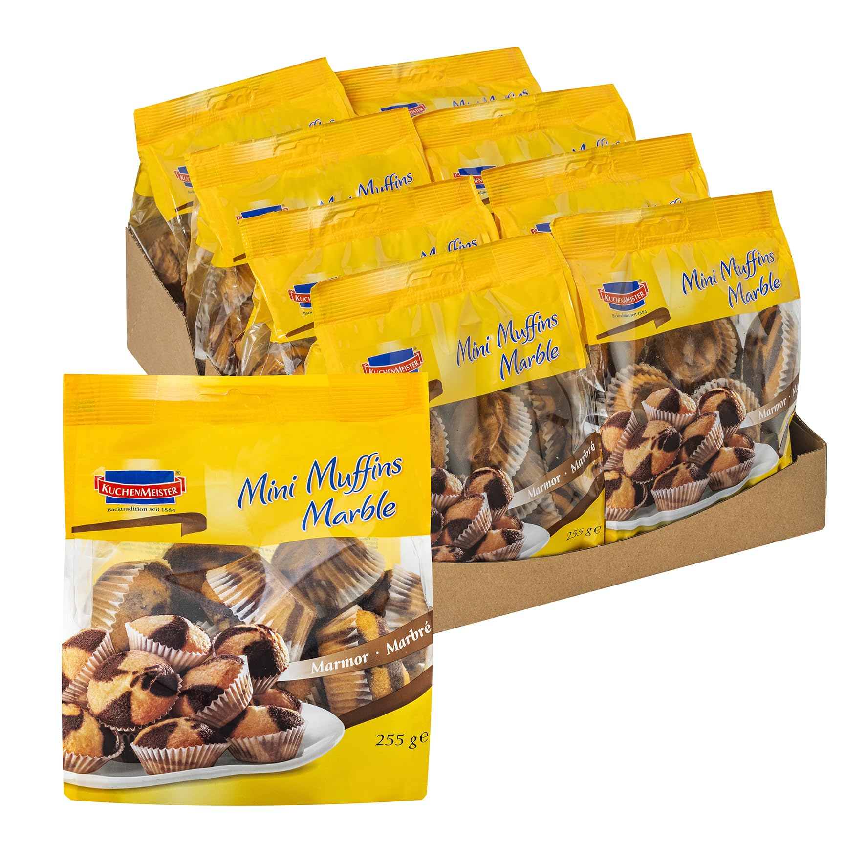 KuchenMeister Mini Muffins Marmor | im Beutel 255g | 8er Vorratspack | Locker, saftige Marmor Muffins | Mini Format | perfekt für zwischendurch & unterwegs | (8 x 255g)