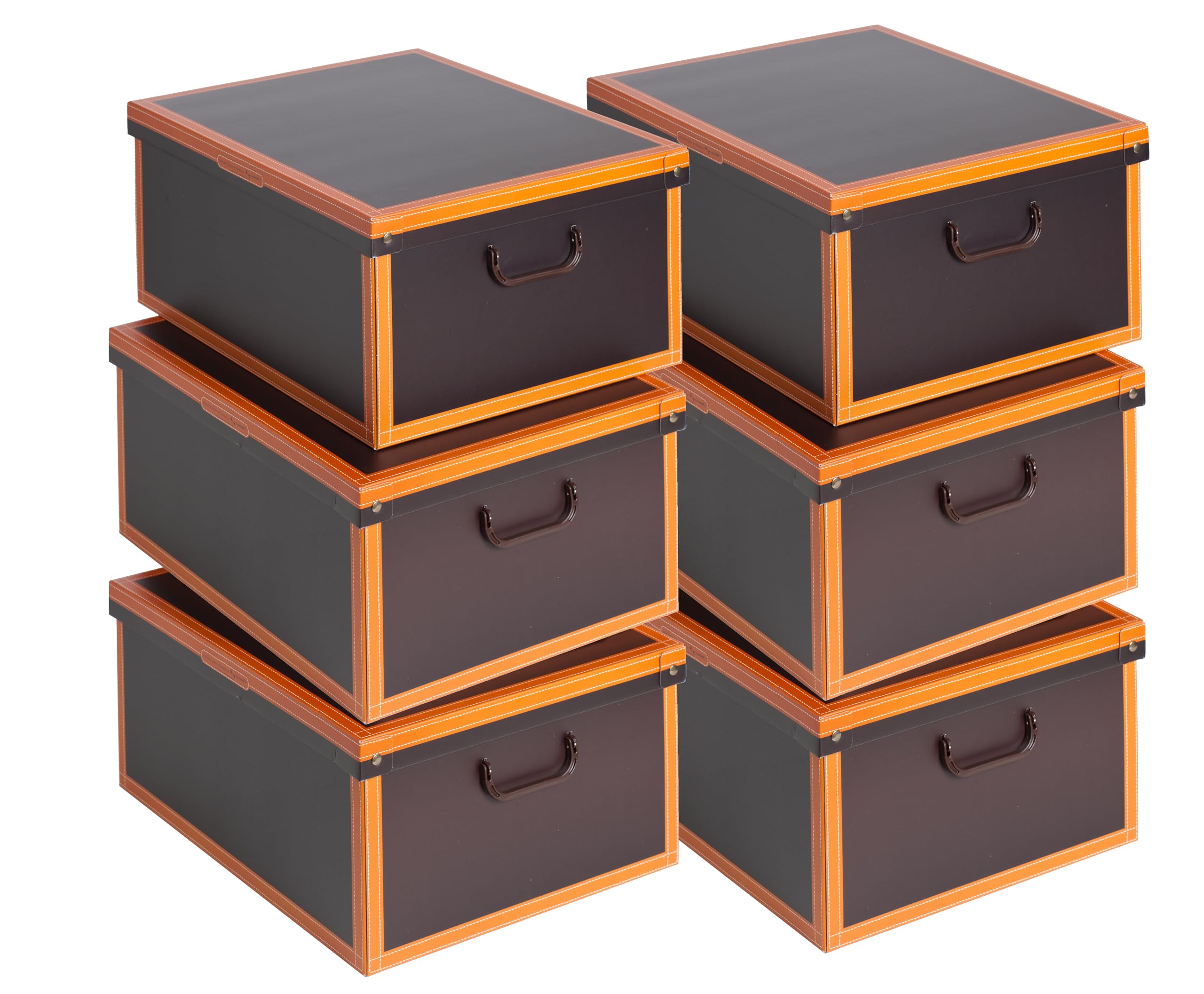 Set aus 6 Aufbewahrungsboxen mit Deckel – Große Kleiderboxen aus Karton 40x50x25 cm – Robust, leicht zu montieren, mit Tragegriffen – Perfekt für Kleiderschrank & Saisonwechsel Braun