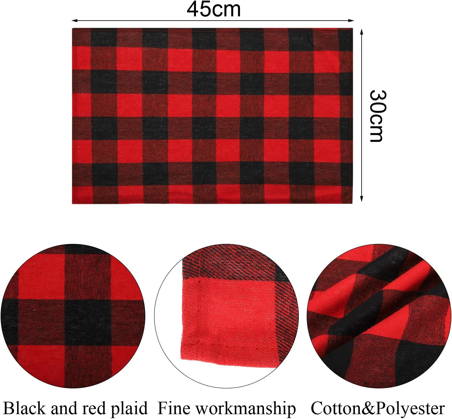 Christmas Plaid Table Runner Table Linens and 6 Pieces Gingham Table Placemats for Holiday Gatherings Dinner Parties Christmas Table Decorations (Red and Black)