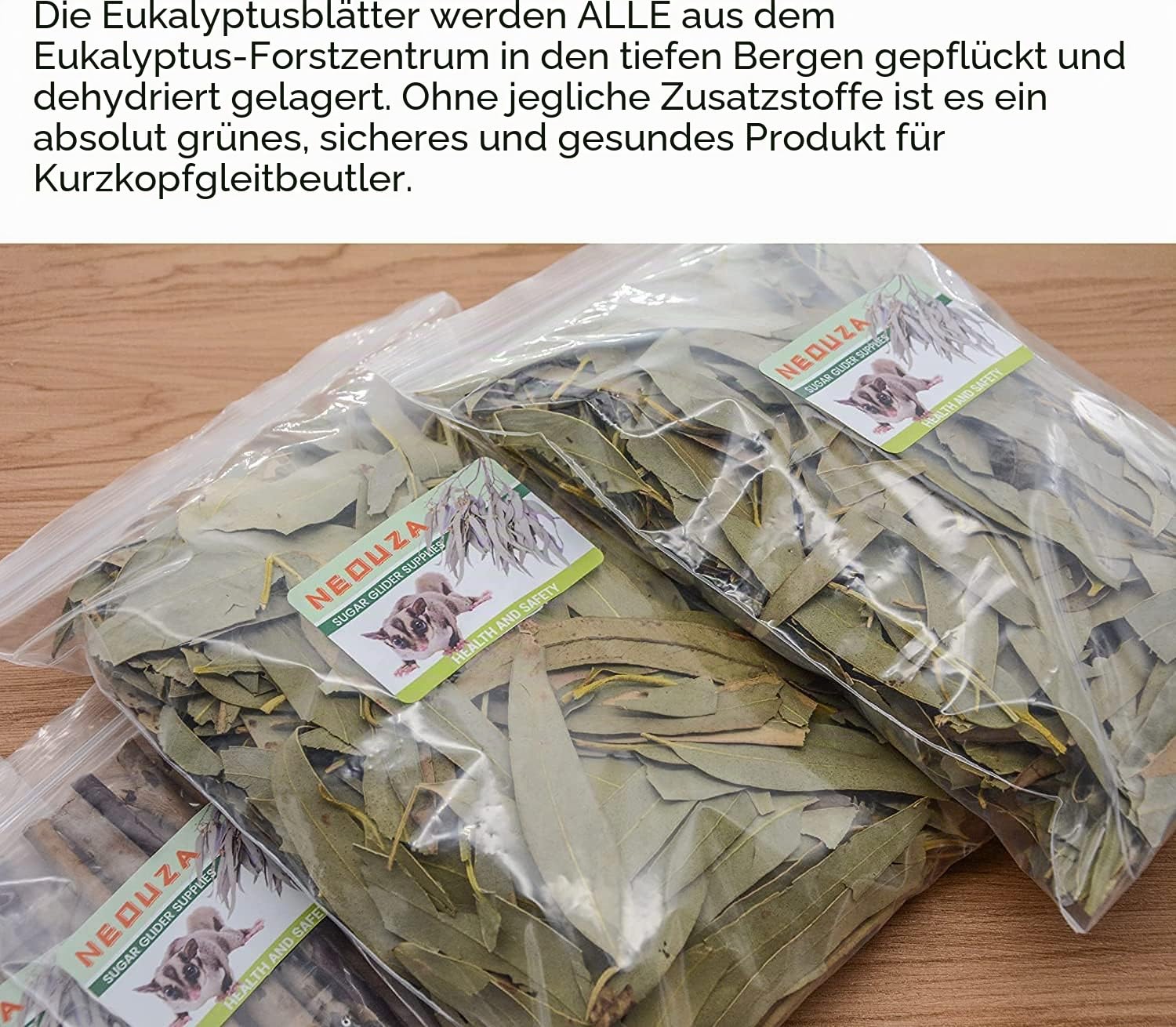 NEOUZA Sugar Glider Kleintiereinstreu, Kau-Leckereien, Backenzahnspielzeug, 200 g natürliche getrocknete Eukalyptusblätter und Zweige (200 g Eukalyptusblätter)