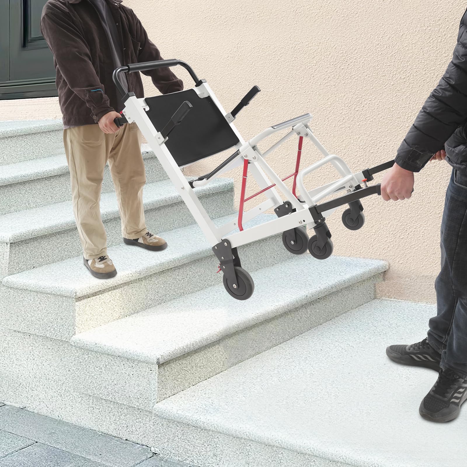 EMS-Treppenstuhl, Faltbarer Notfall Treppensteiger Rollstuhl mit 4 Rädern, Tragbarer Treppenlift bis 180kg für Krankenwagen Feuerwehr und Evakuierung ﻿ (Weiß, Schwarz)