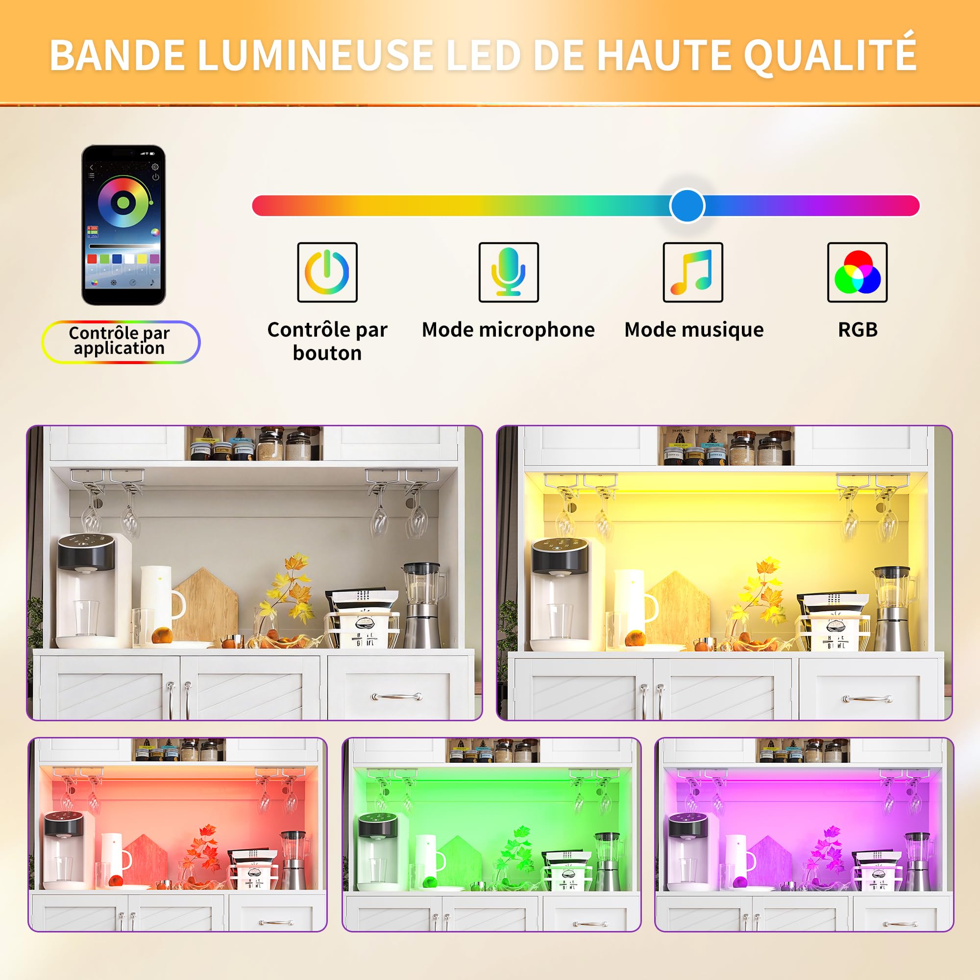 Armadietto da cucina, 120 x 40 x 188 cm, con illuminazione a LED, porta snack e porta bevande, 4 ante e 2 cassetti grandi, verde/nero/bianco