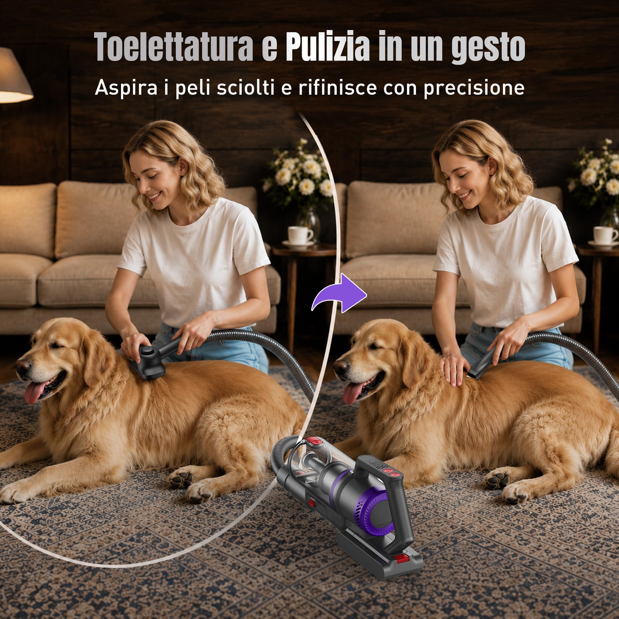 Aspirapolvere Senza Fili, 600W/58000Pa, Scopa Elettrica Senza Fili 75Min, Modalità Automatica, Aspirapolvere Senza Filo LED Touchscreen, Anti-Avvolgimento per Tappeti/Pavimenti/Peli Animali