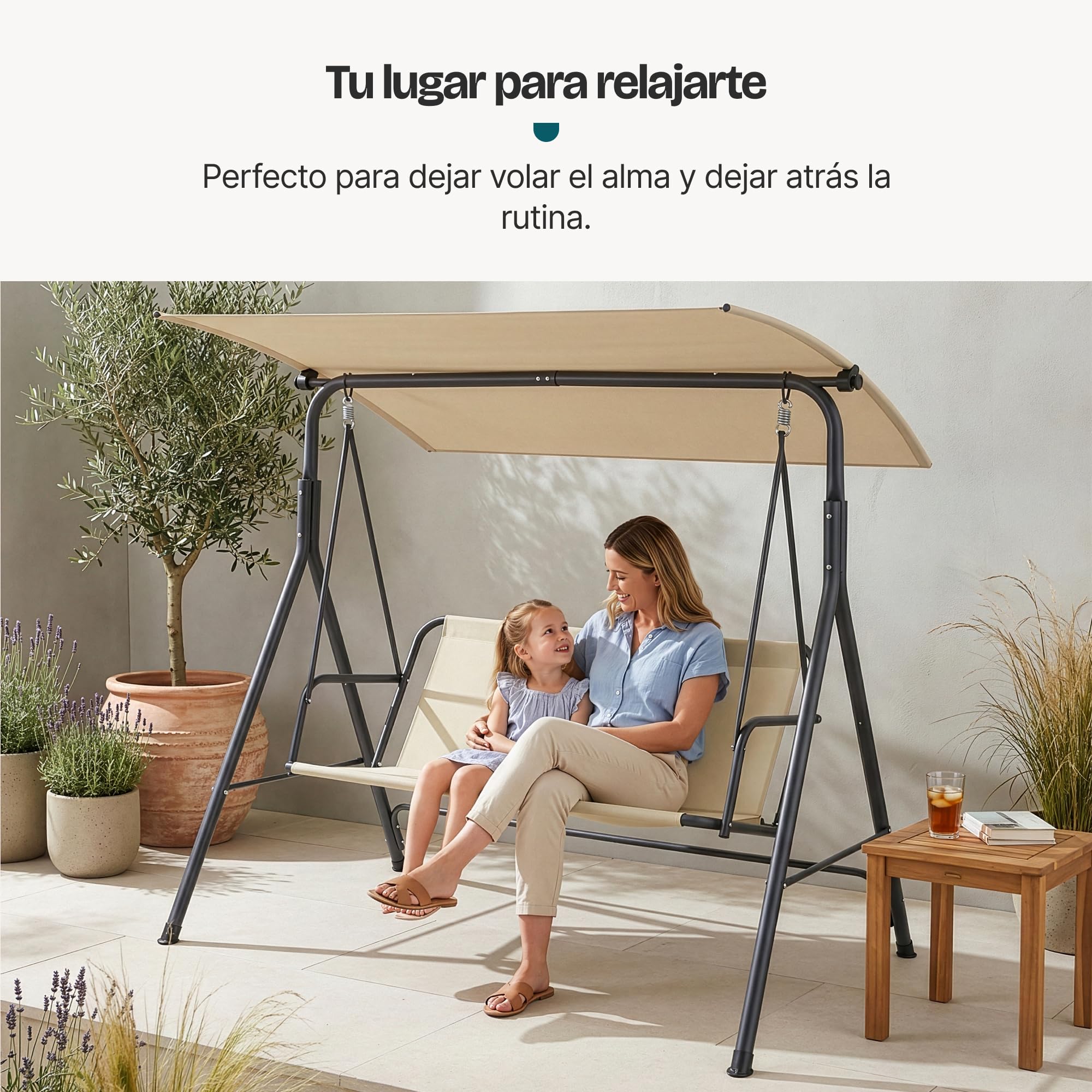 [en.casa] Balancín de Jardín Satten para 3 Personas Columpio para Exterior de 3 Plazas con Toldo Terraza Balcón Patio Resistente al UV y Agua 173 x 119 x 153 cm Acero - Verde Claro/Beige