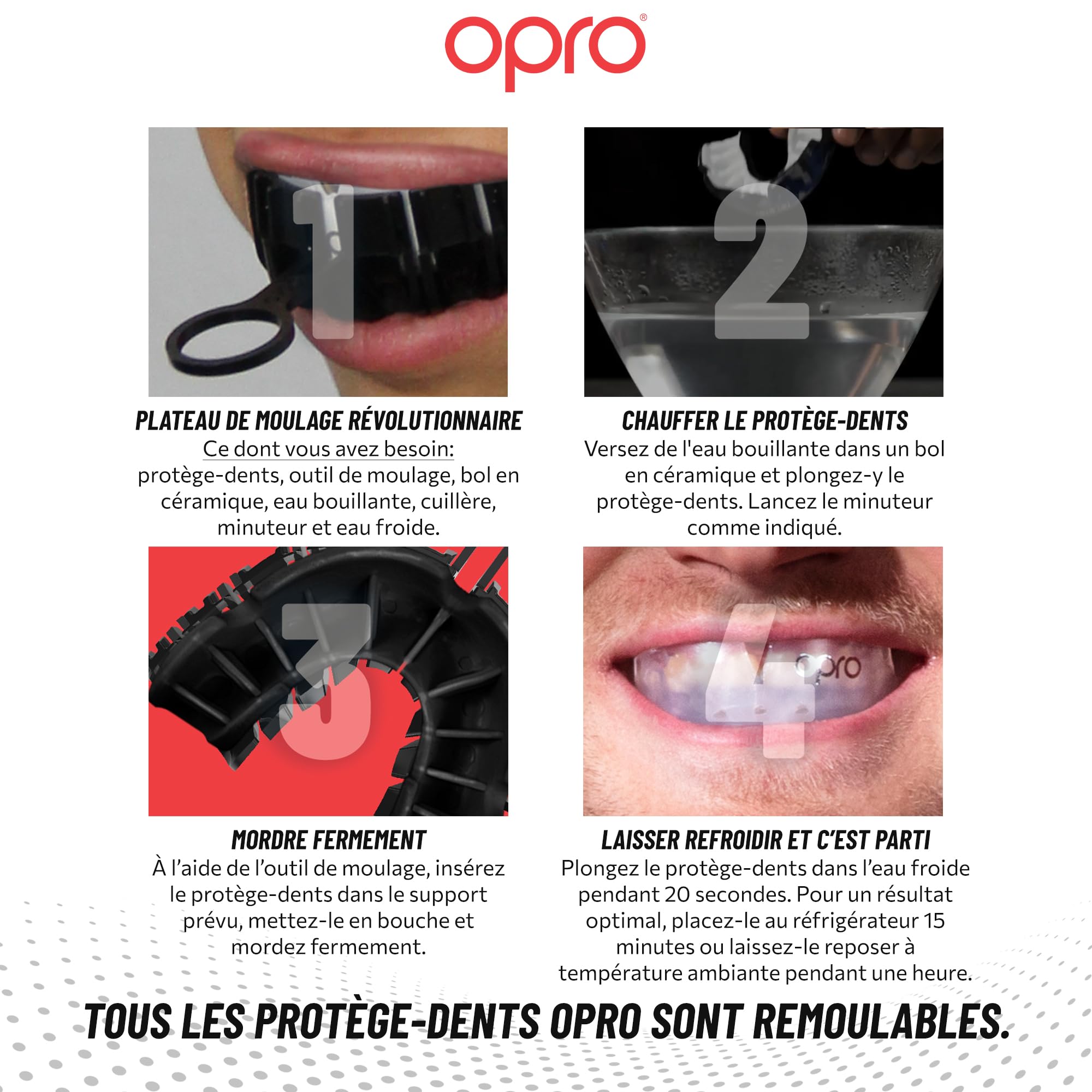 OPRO Protège-dents Niveau Argent – Ajustement Essentiel – Boxe, MMA, Rugby, Hockey – Adultes et Enfants – Facile à Mouler Soi-Même – Garantie Dentaire Incluse