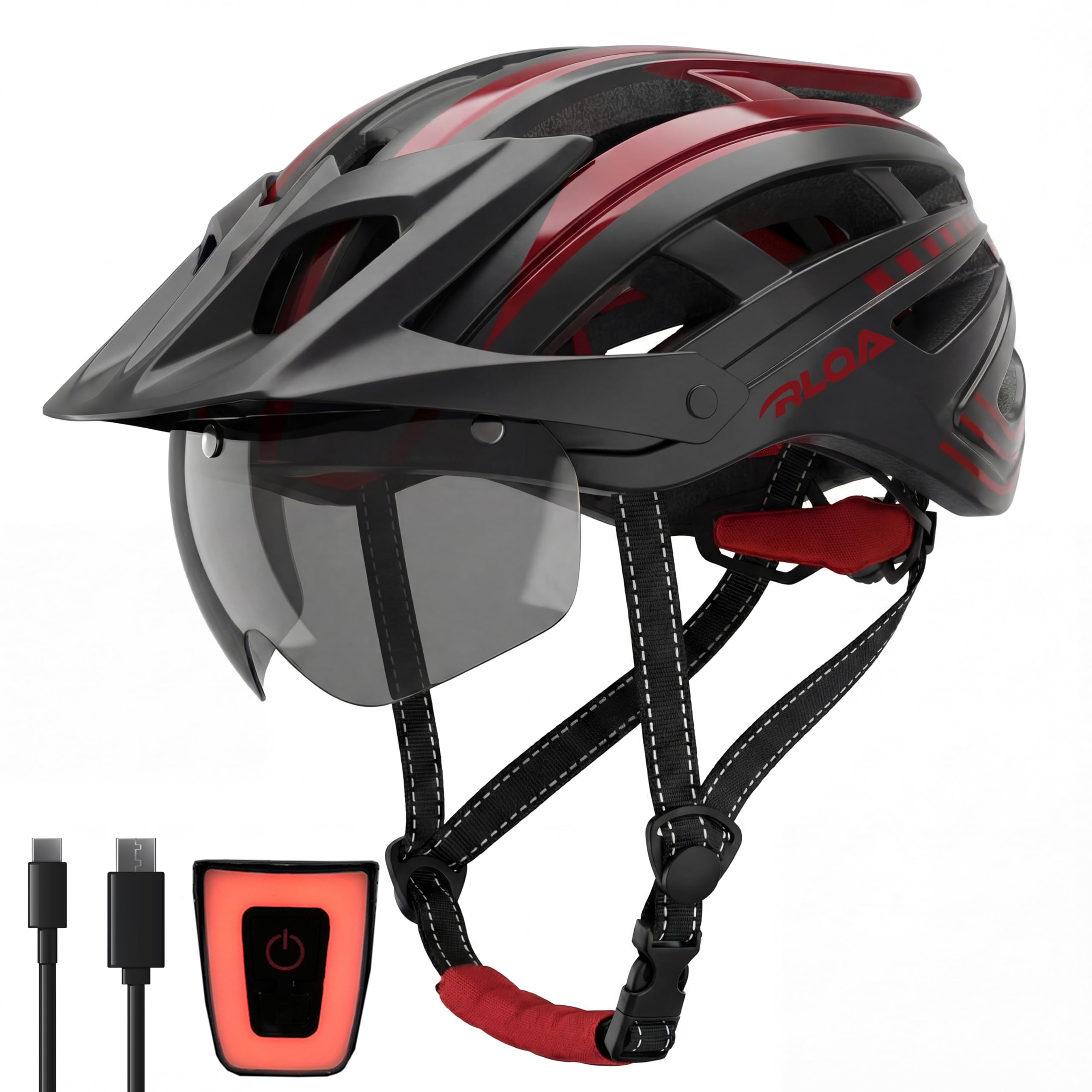 RLQA Casco Bici Uomo Donna con Luce LED Posteriore a 5 Modalità e Visiera Magnetica, Casco MTB e Bici da Strada, 24 Prese d'Aria, Leggero e Regolabile - 2