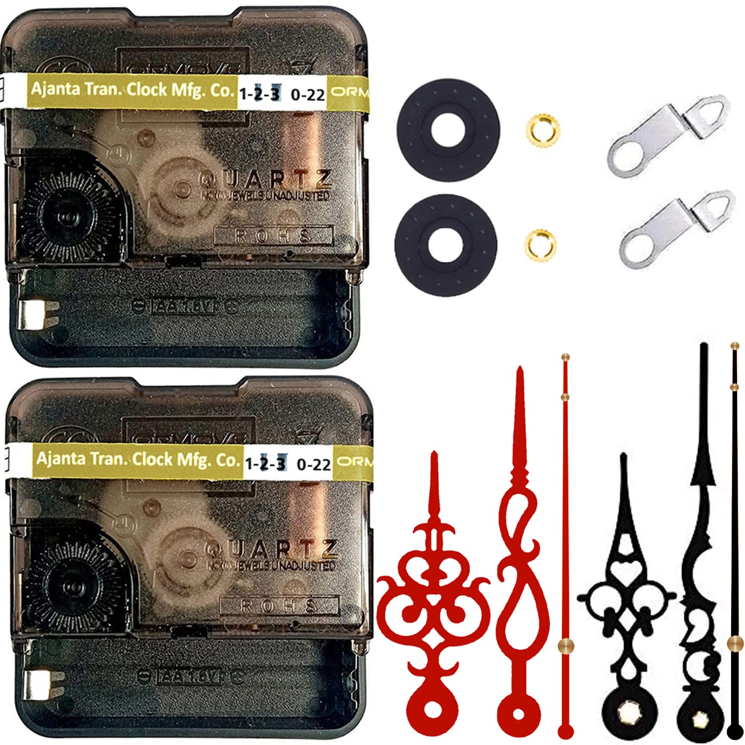 YOPY� Combo 2 of Ajanta Mfg. Battery Operated Plastic Ticking Wall Clock Movement Machine with Hands (Needles : Antique Maroon,Black 2)