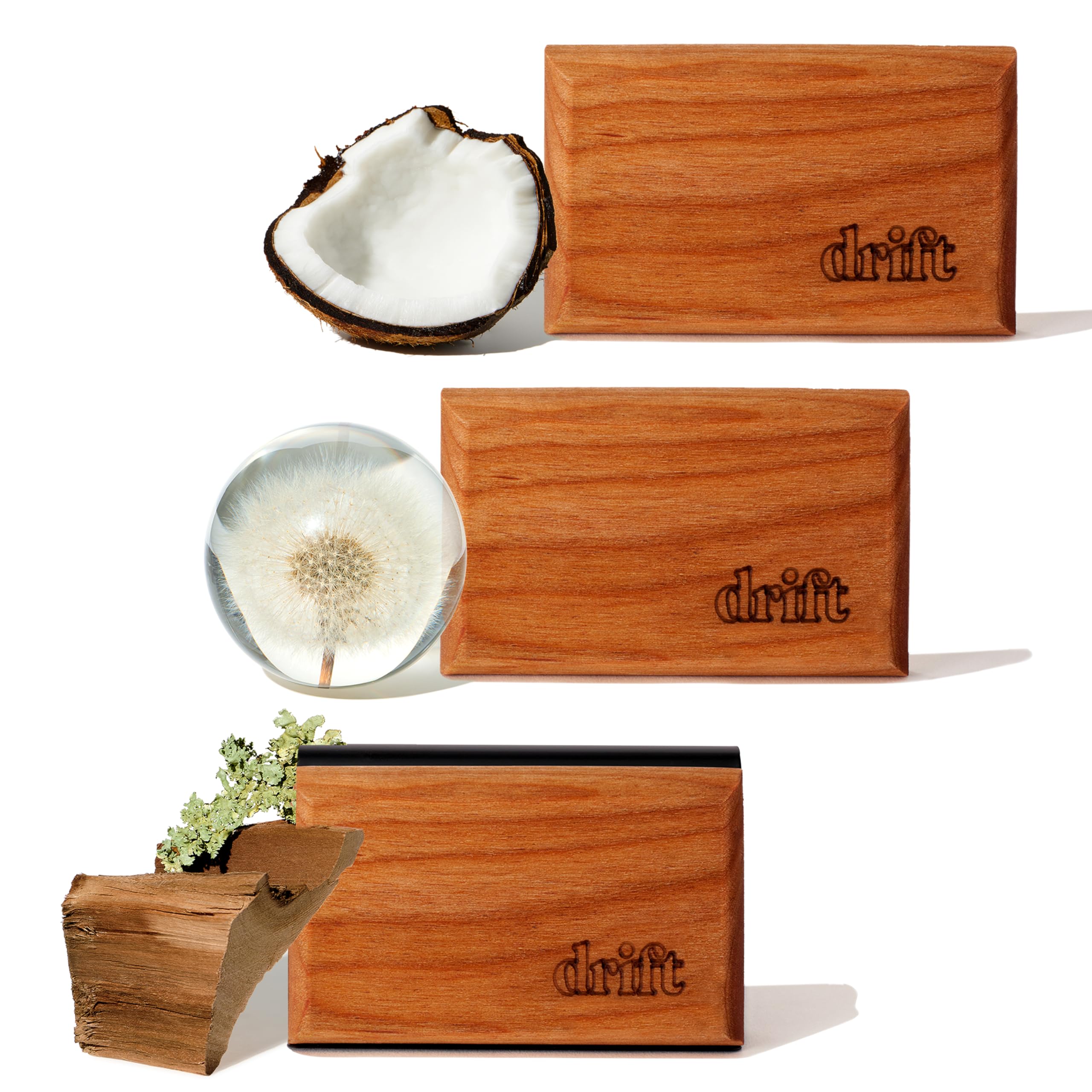 Drift Car Air Freshener - The Original Wood Air Freshener - Car Odor Eliminator - Long Lasting Scent - Metal Clip - Essential Oils - Clean Ingredients - Variety 3 Pack Refill - NO CLIP INCLUDED Teak - Open Air - Cabana